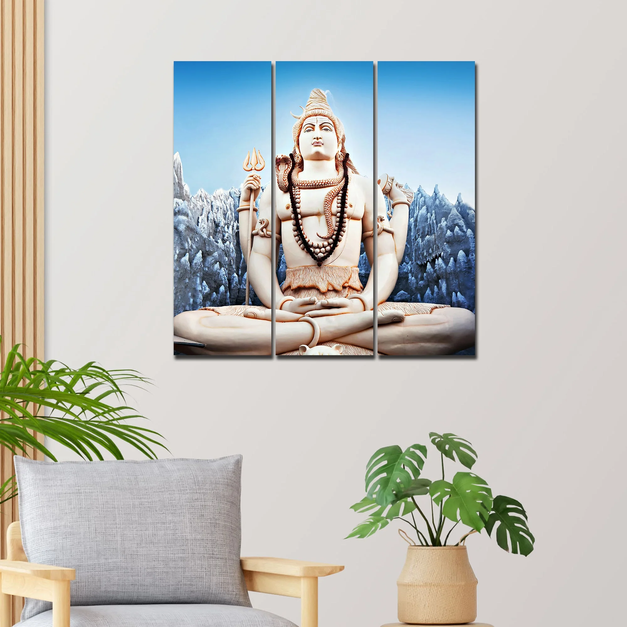 Lord Shiva Statue Canvas Wall Painting of Three Pieces - Image 3