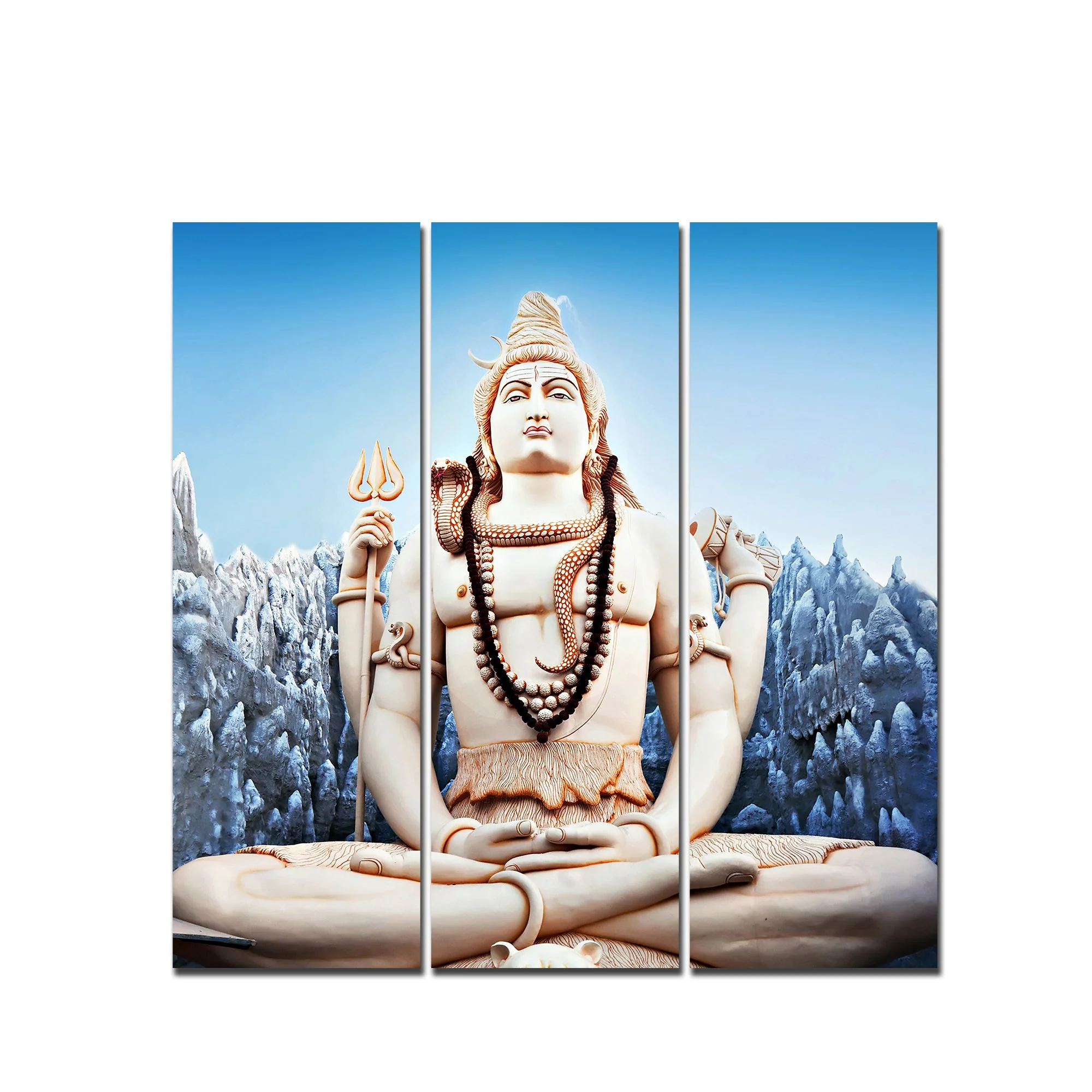 Lord Shiva Statue Canvas Wall Painting of Three Pieces - Image 4