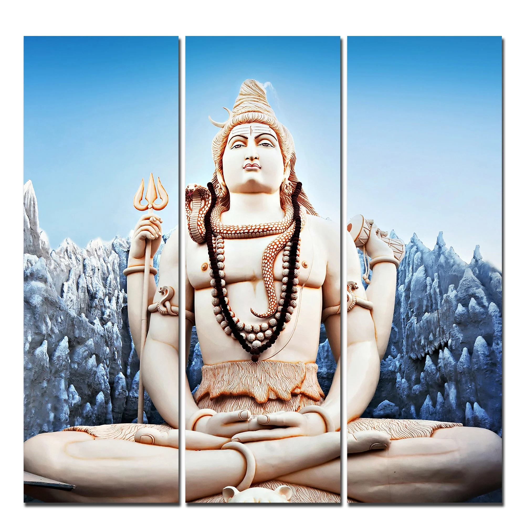 Lord Shiva Statue Canvas Wall Painting of Three Pieces - Image 5