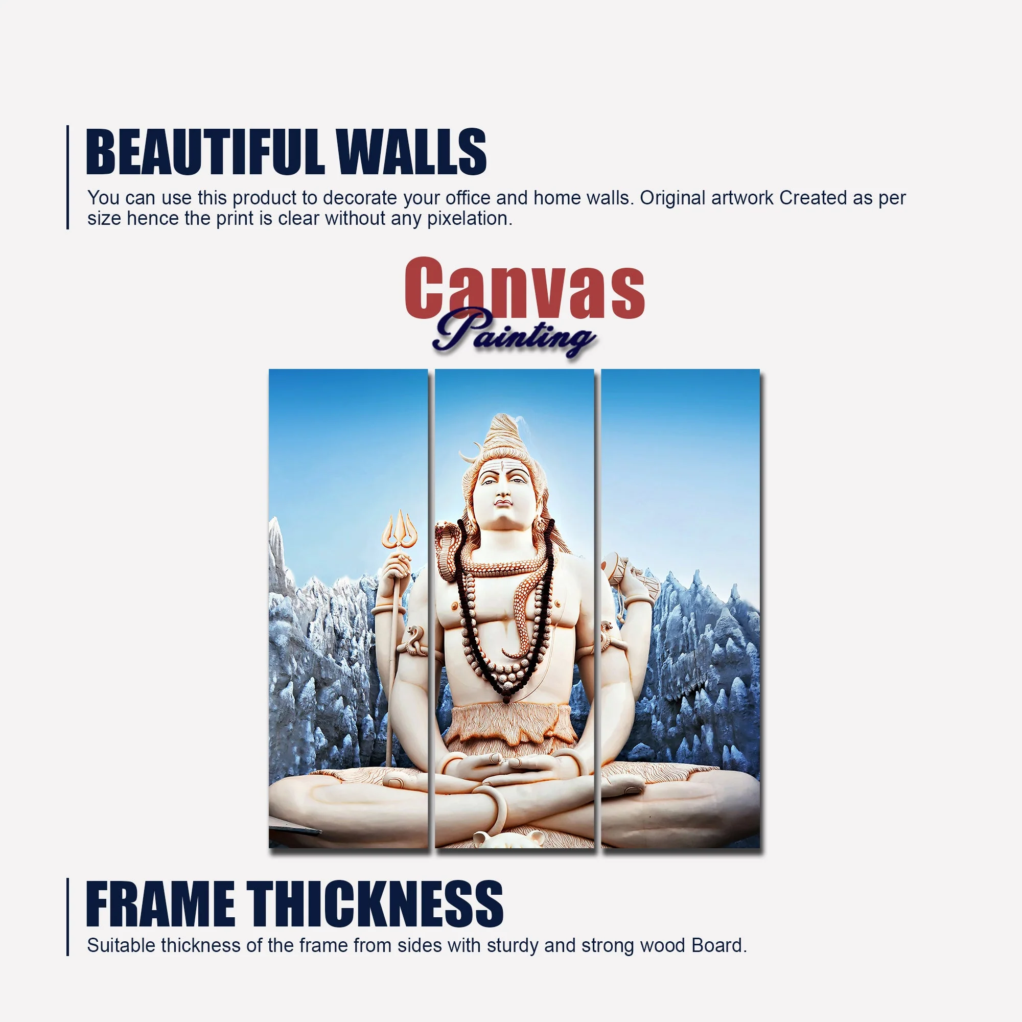 Lord Shiva Statue Canvas Wall Painting of Three Pieces - Image 6