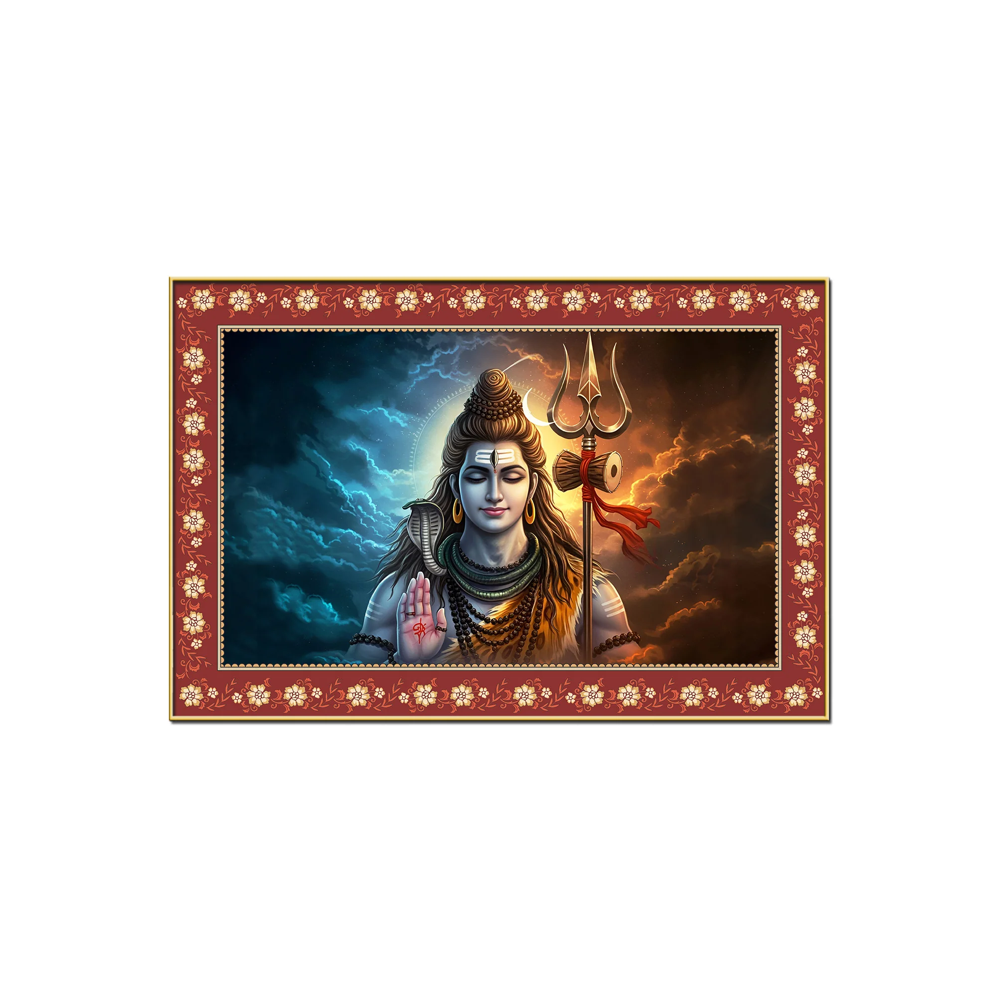 Lord Shiva with Holding Trishula Border Canvas Wall Painting - Image 4
