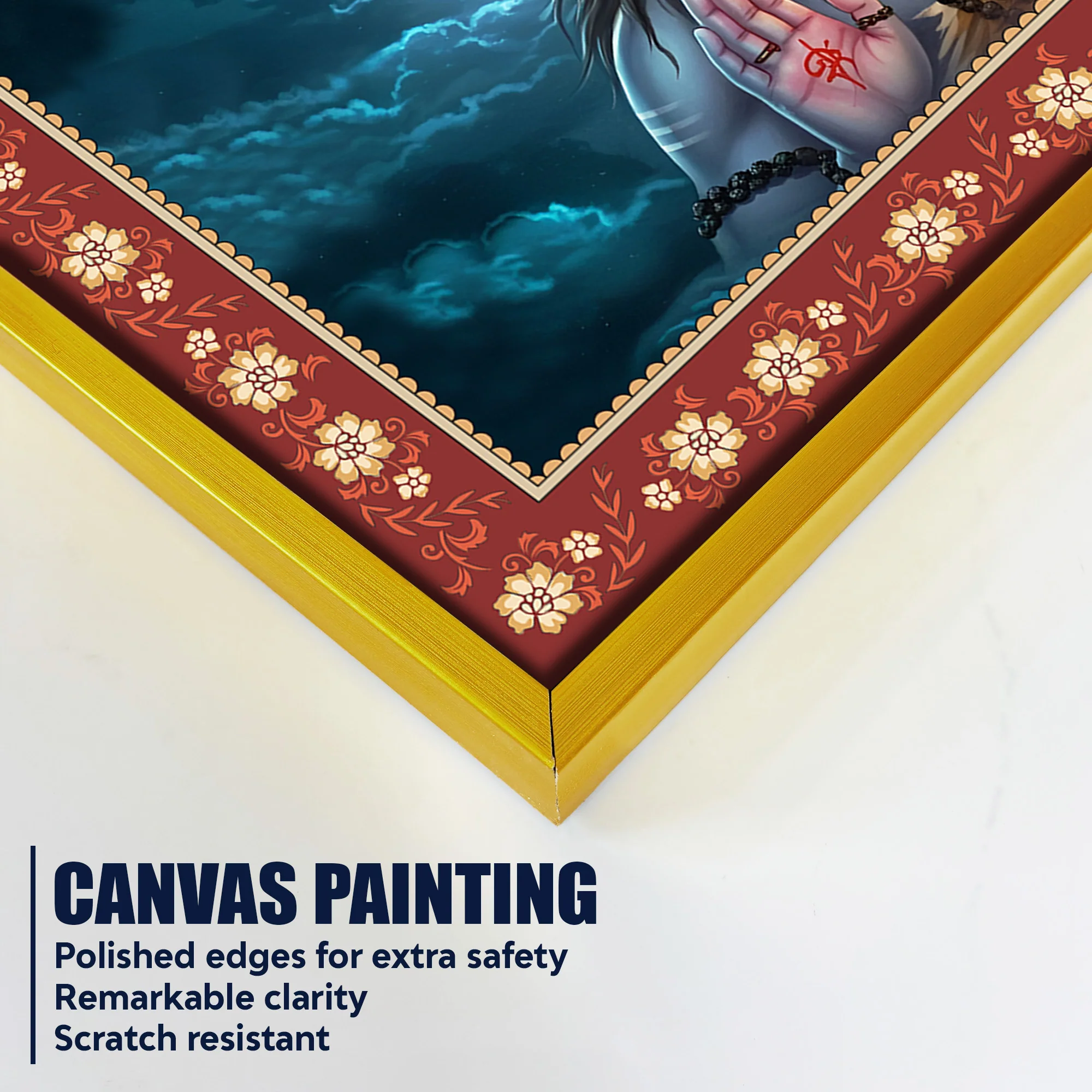 Lord Shiva with Holding Trishula Border Canvas Wall Painting - Image 5