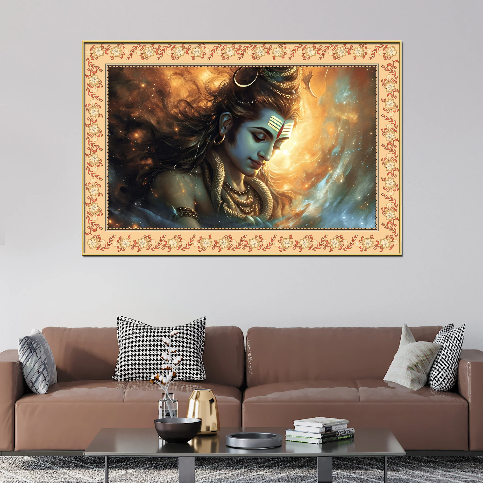 Lord Shivay Modern Art Design Floral Border Canvas Wall Painting - Image 2