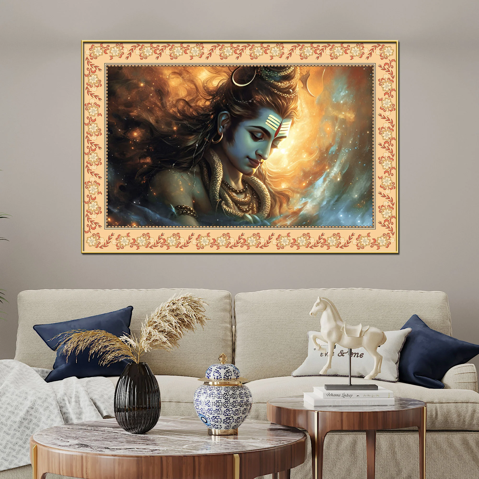 Lord Shivay Modern Art Design Floral Border Canvas Wall Painting - Image 3