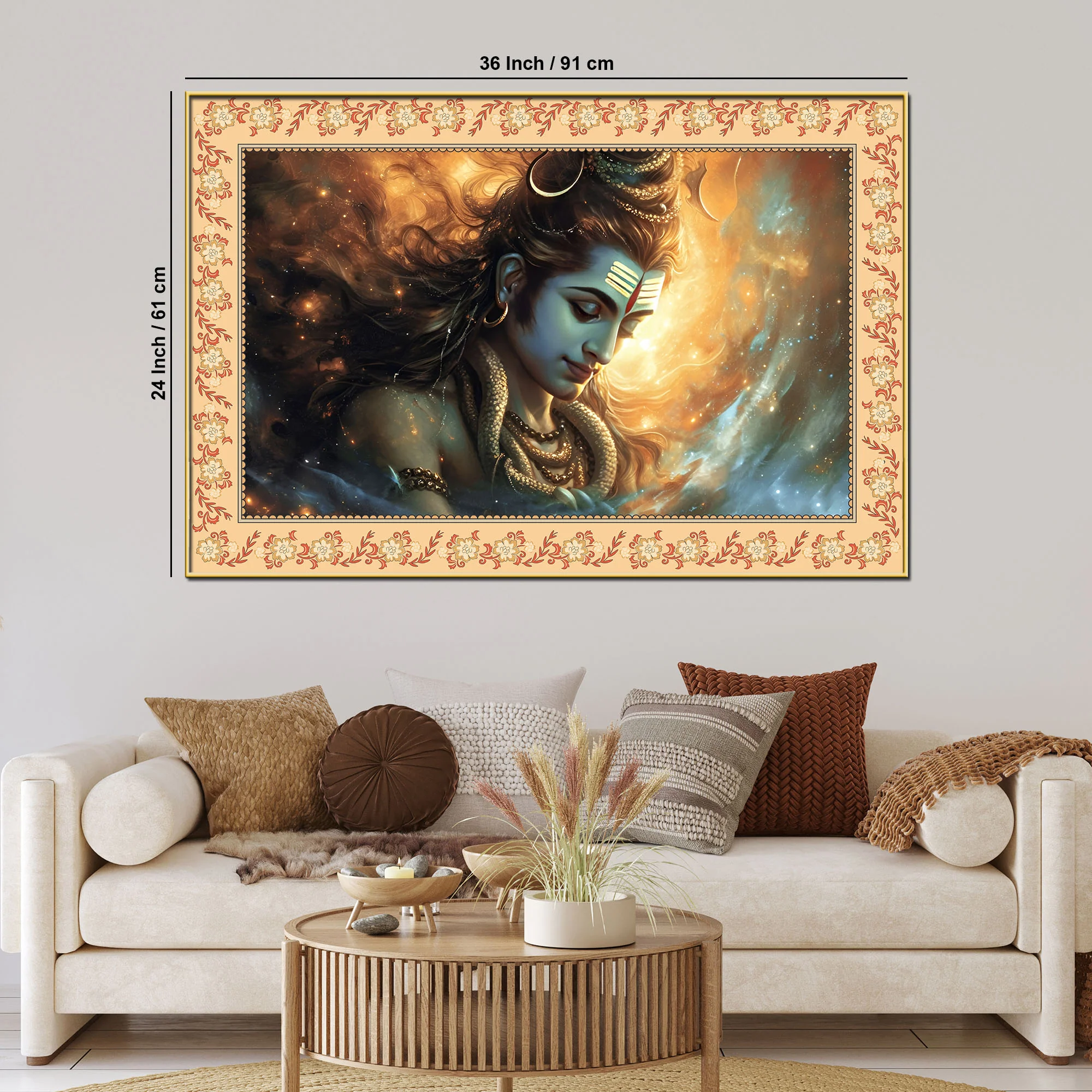 Lord Shivay Modern Art Design Floral Border Canvas Wall Painting - Image 6