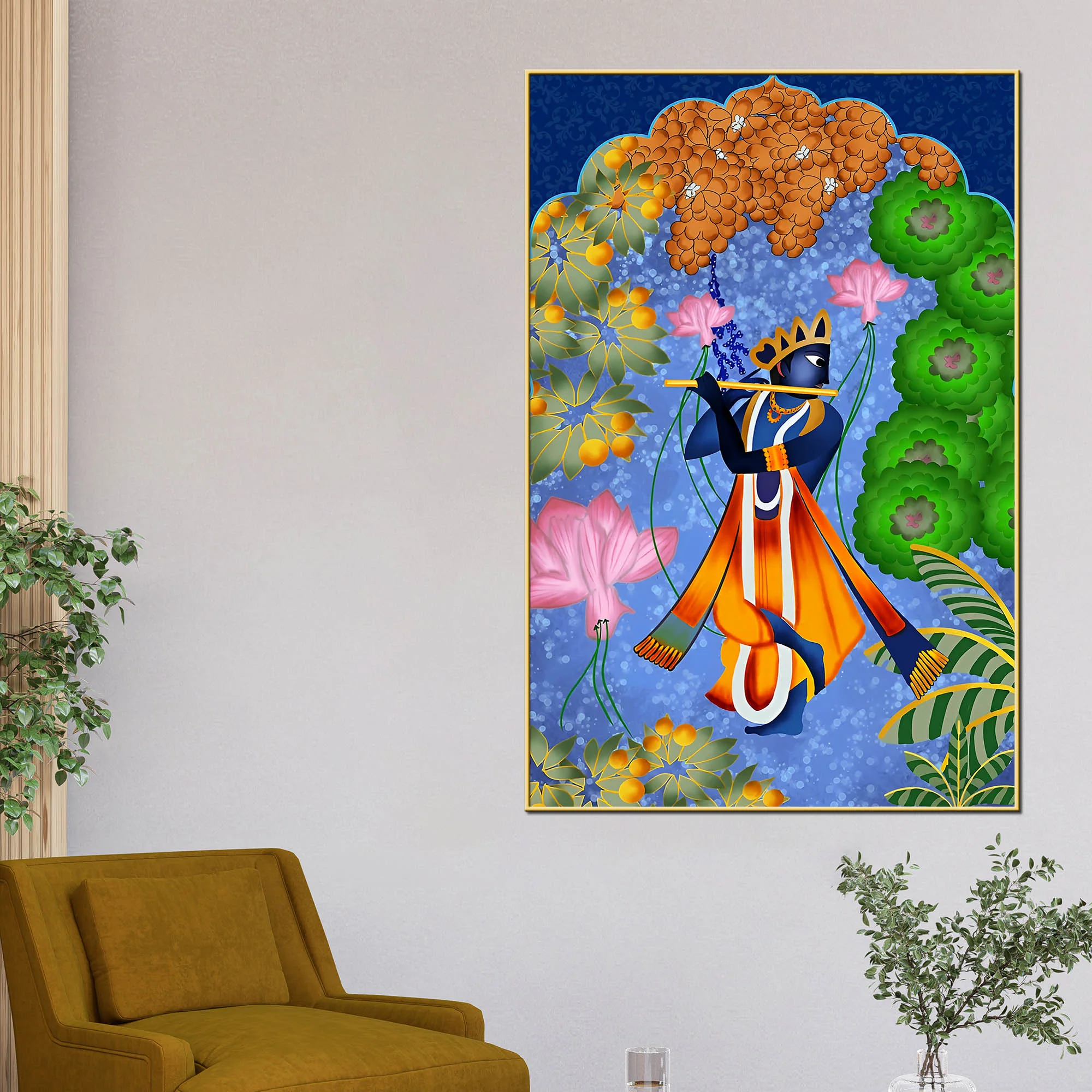 Lord Shree Krishna Playing Flute Canvas Wall Painting