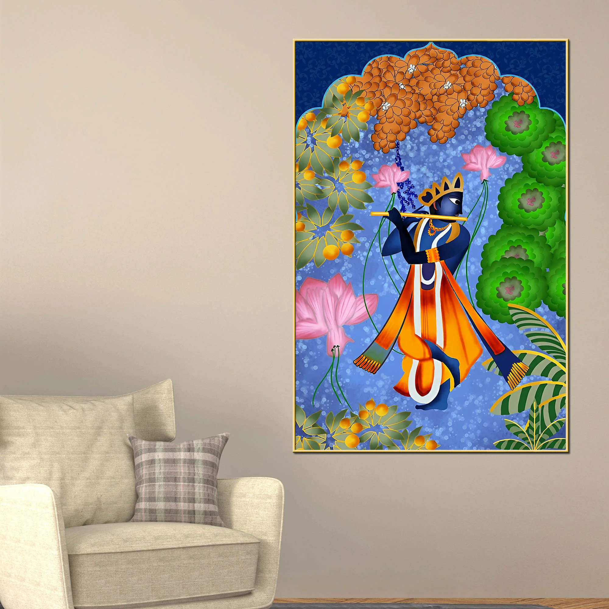 Lord Shree Krishna Playing Flute Canvas Wall Painting - Image 2