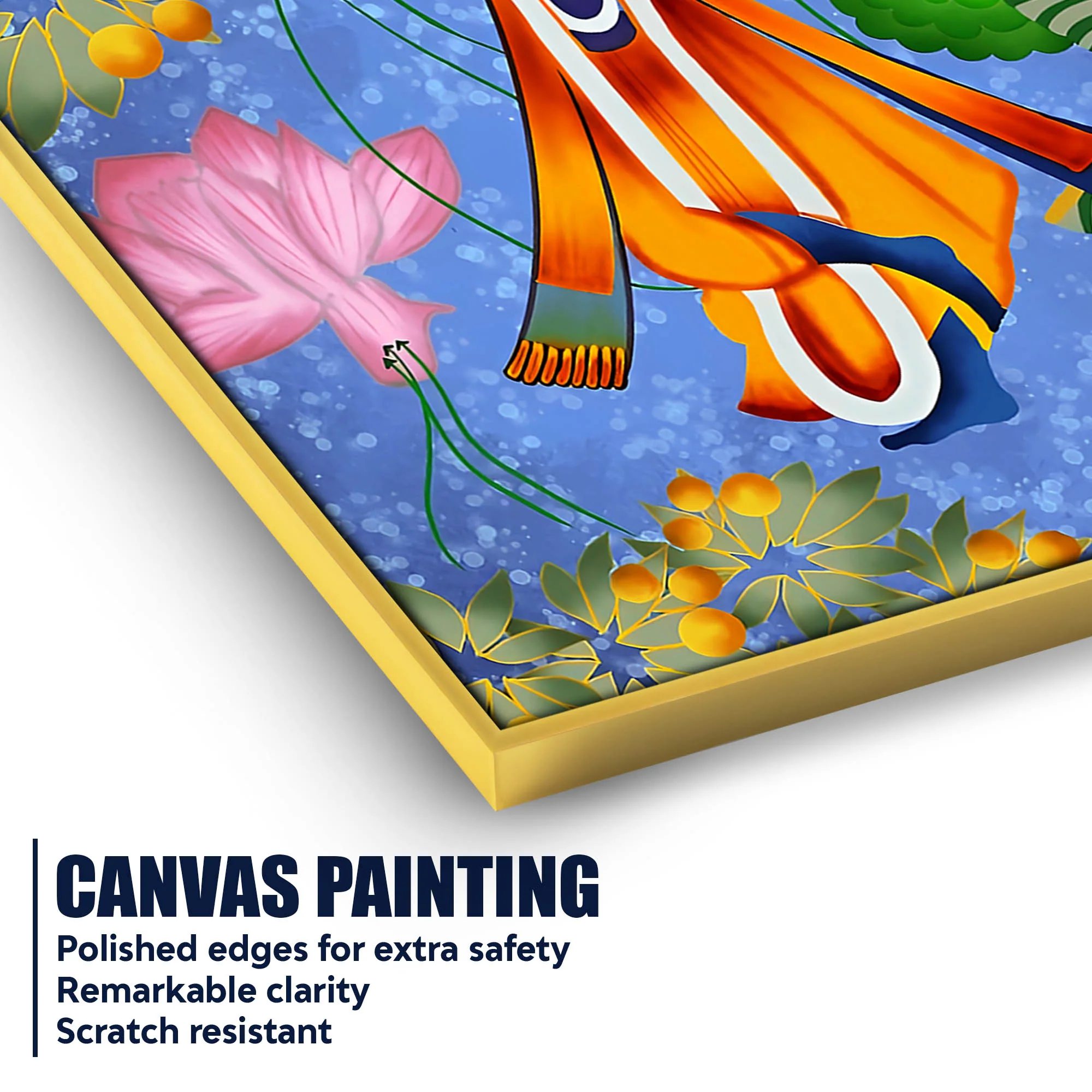 Lord Shree Krishna Playing Flute Canvas Wall Painting - Image 4