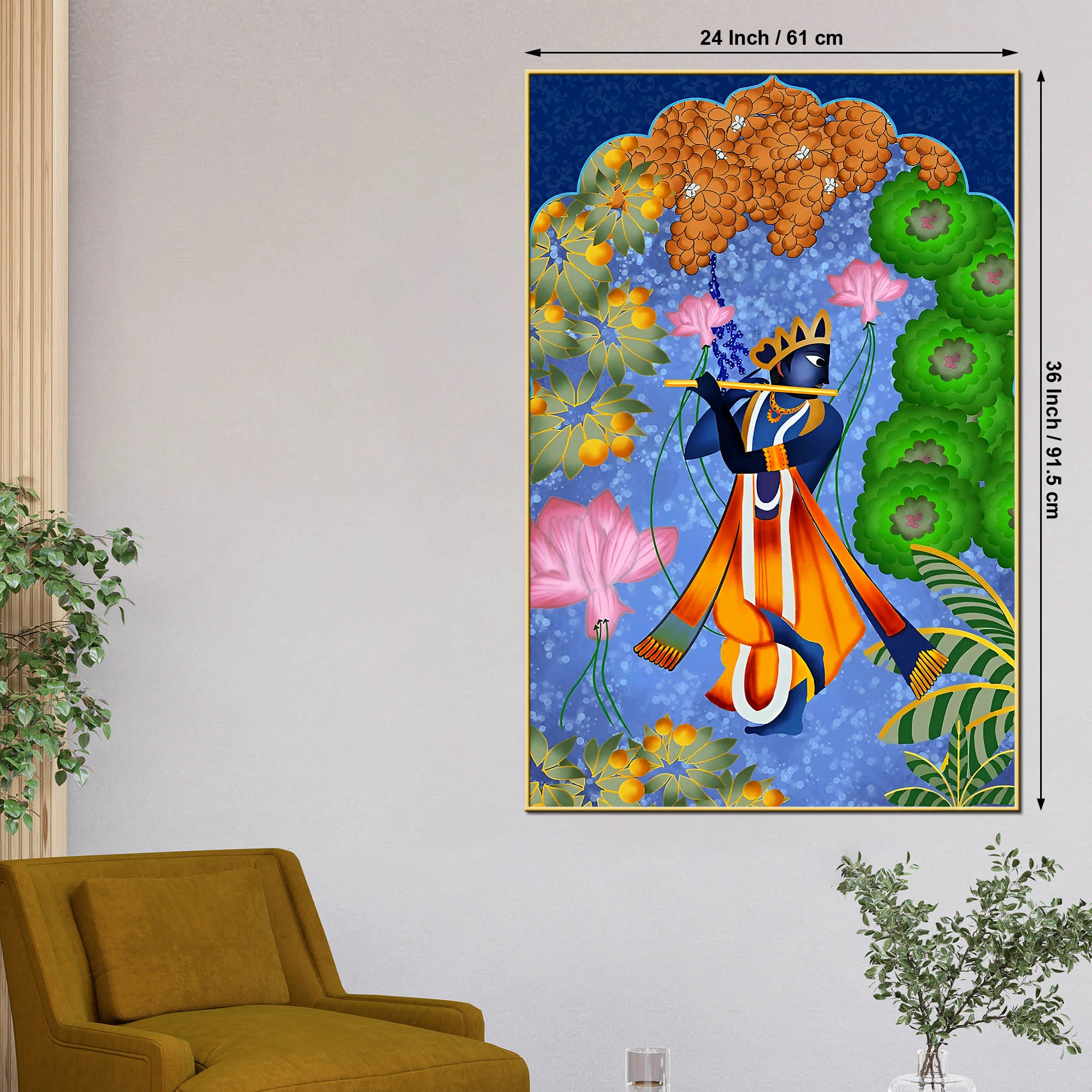 Lord Shree Krishna Playing Flute Canvas Wall Painting - Image 5