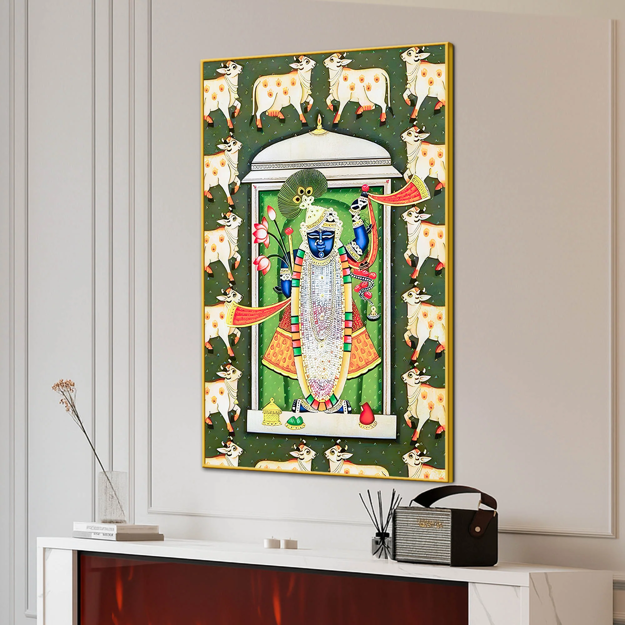 Lord Shree Krishna Shrinath Ji Pichwai Inspired Canvas Wall Painting - Image 3
