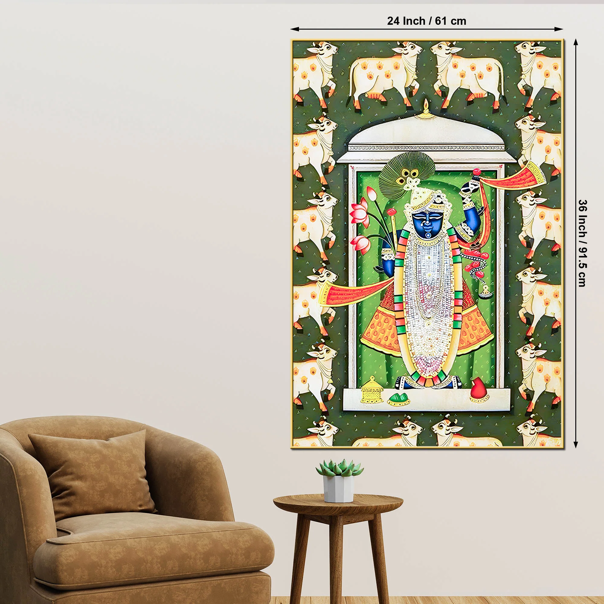 Lord Shree Krishna Shrinath Ji Pichwai Inspired Canvas Wall Painting - Image 5