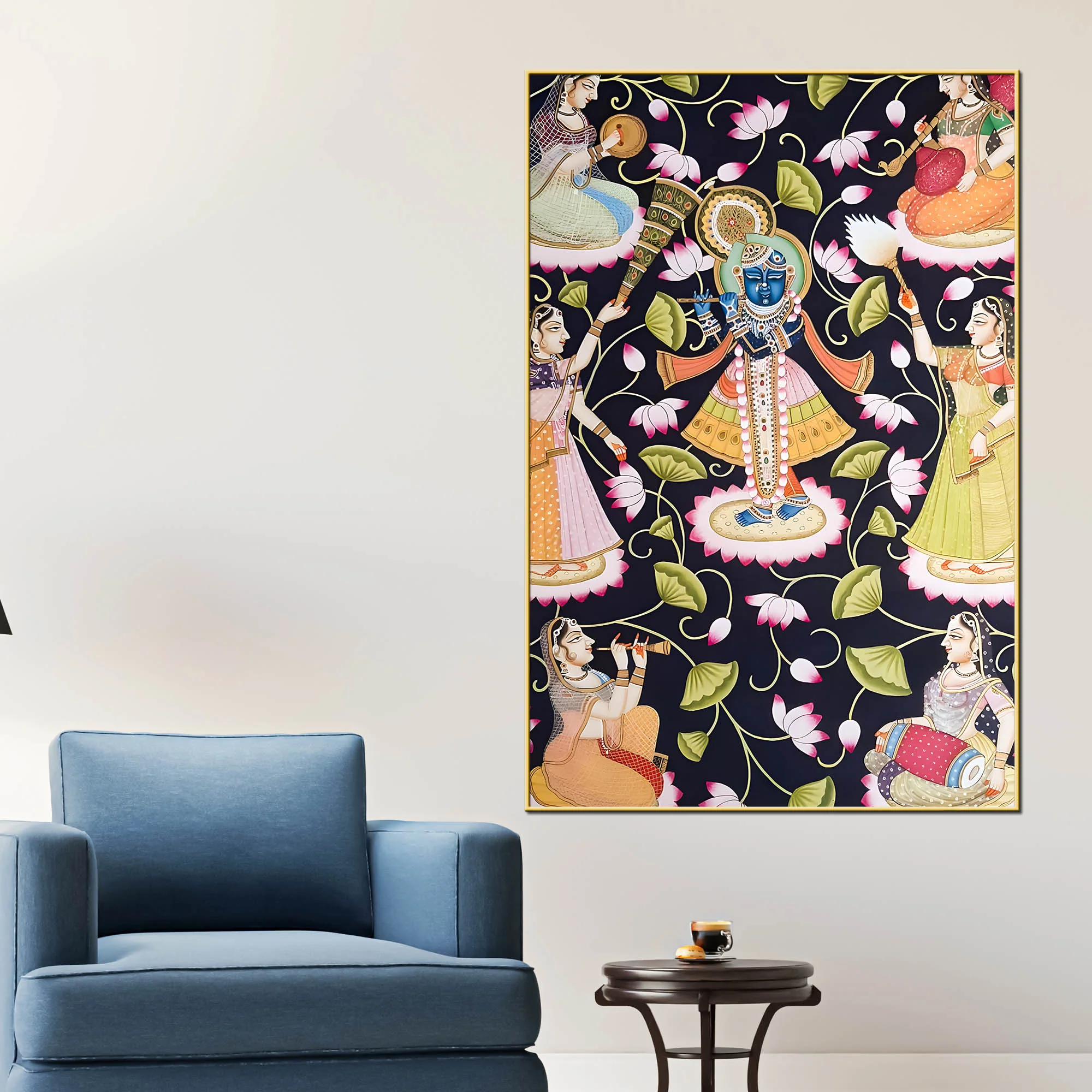 Lord Shree Krishna With Gopis Canvas Wall Painting - Image 2