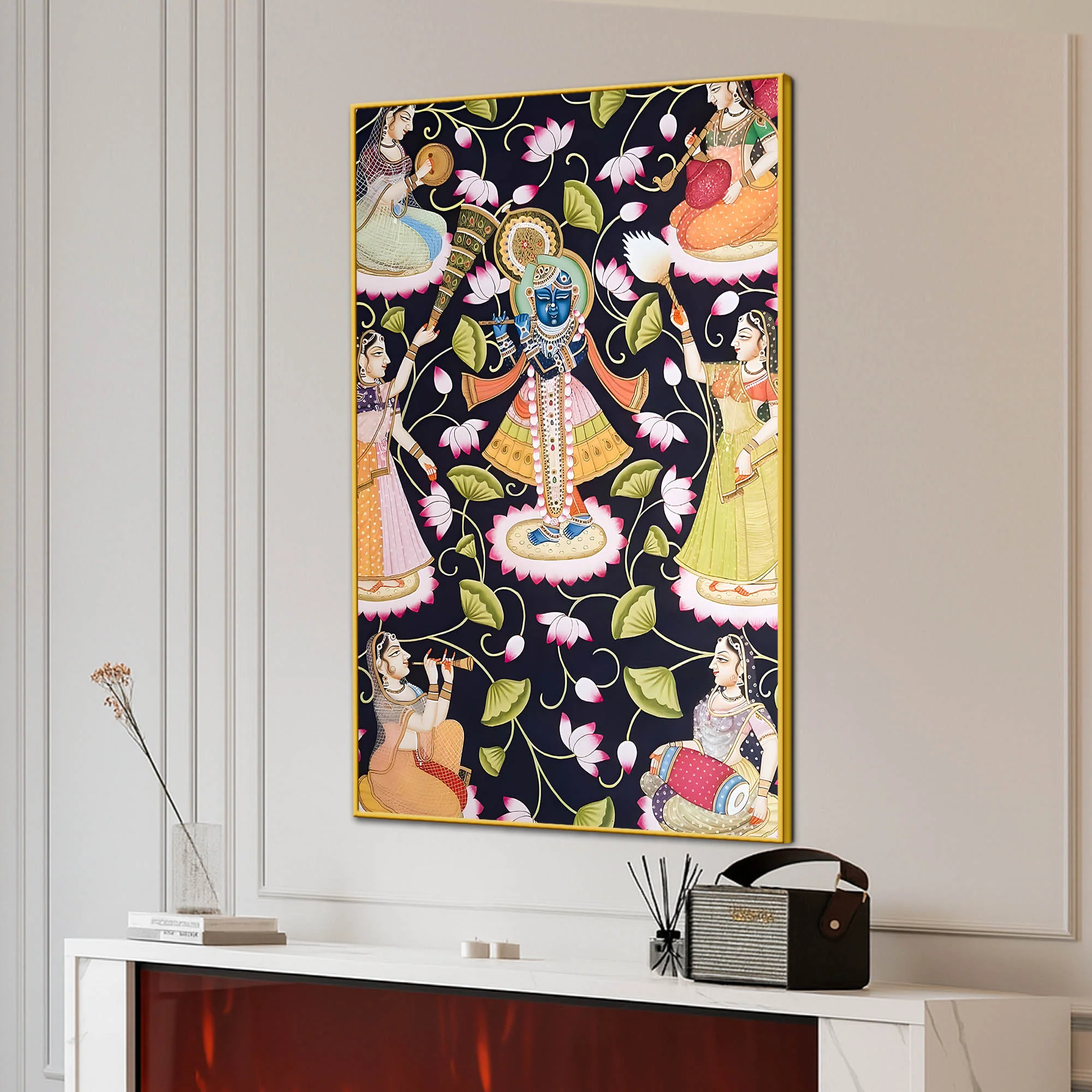 Lord Shree Krishna With Gopis Canvas Wall Painting - Image 3