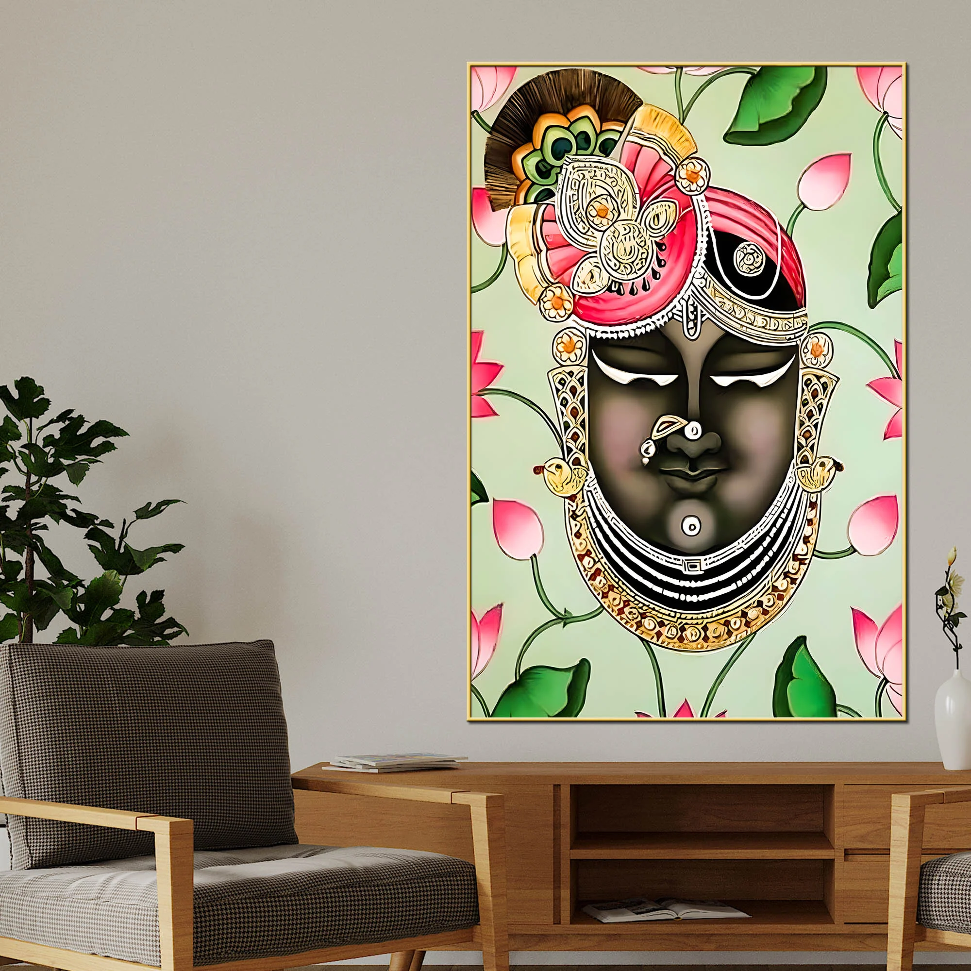 Lord Shreenathji Face Illustration Canvas Wall Painting - Image 2
