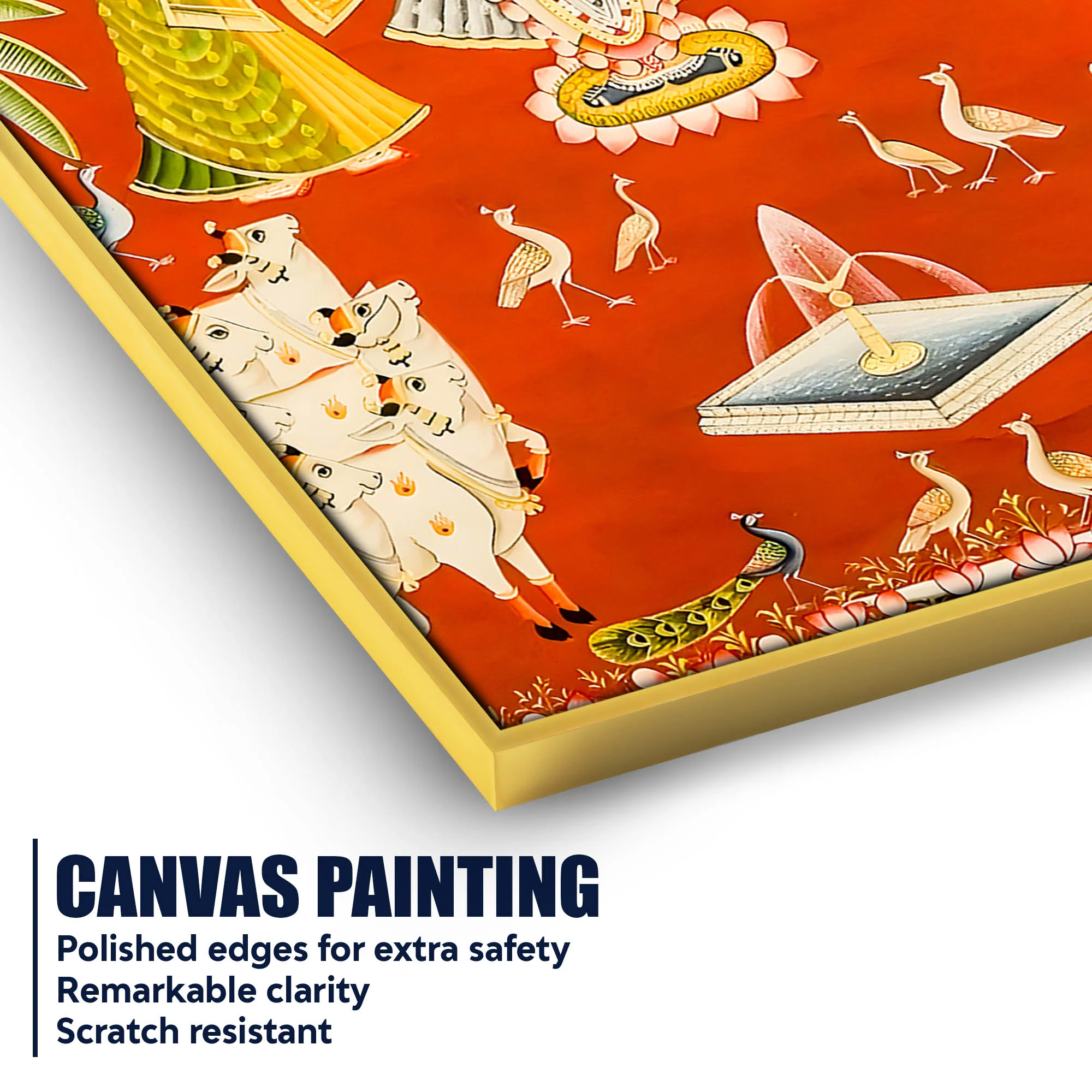 Lord Shreenathji with Cows & Gopikas Pichwai Canvas Wall Painting - Image 4
