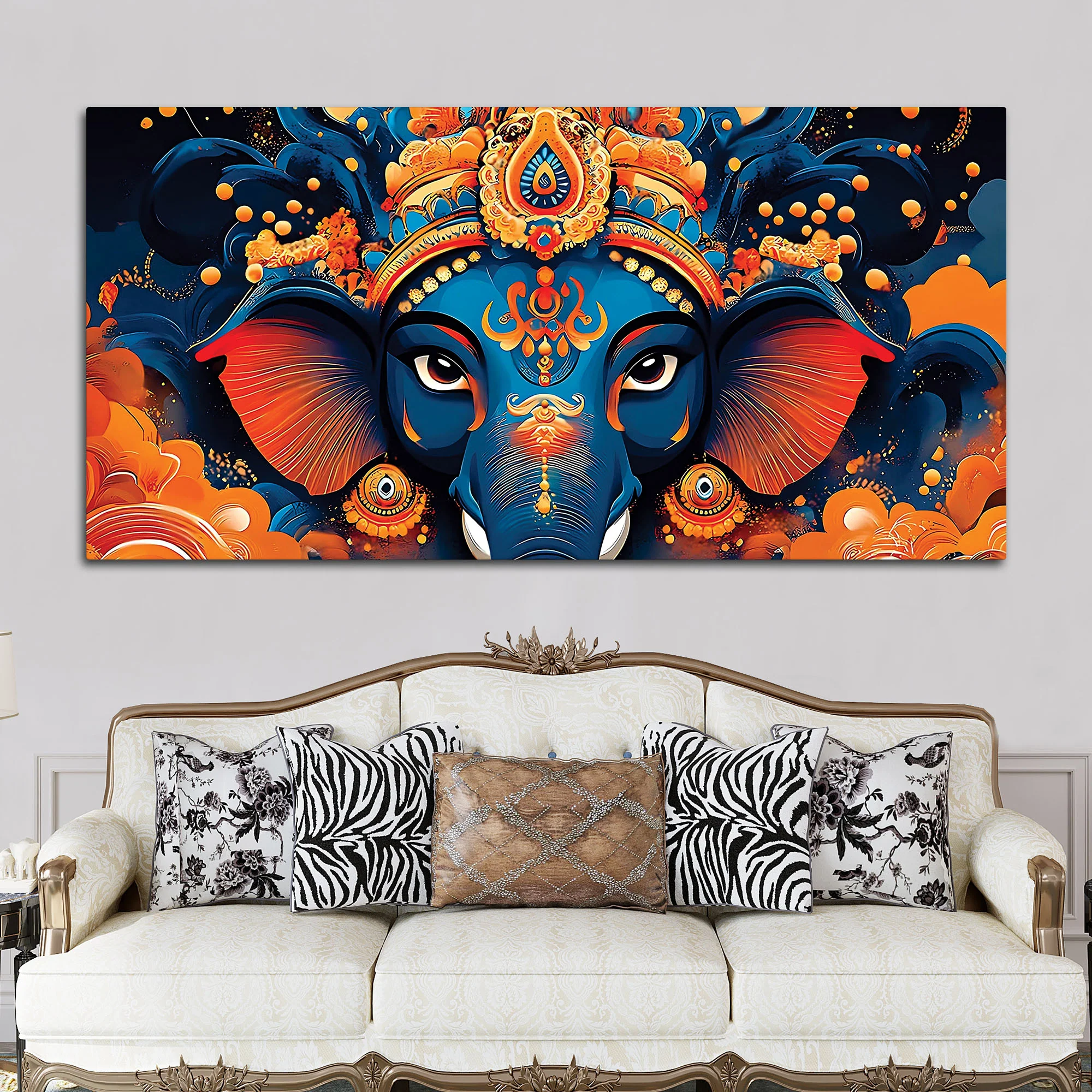 Lord Shri Ganesha Divine Face Abstract Canvas Wall Painting for Home & Office – Contemporary Spiritual Wall Art - Image 2