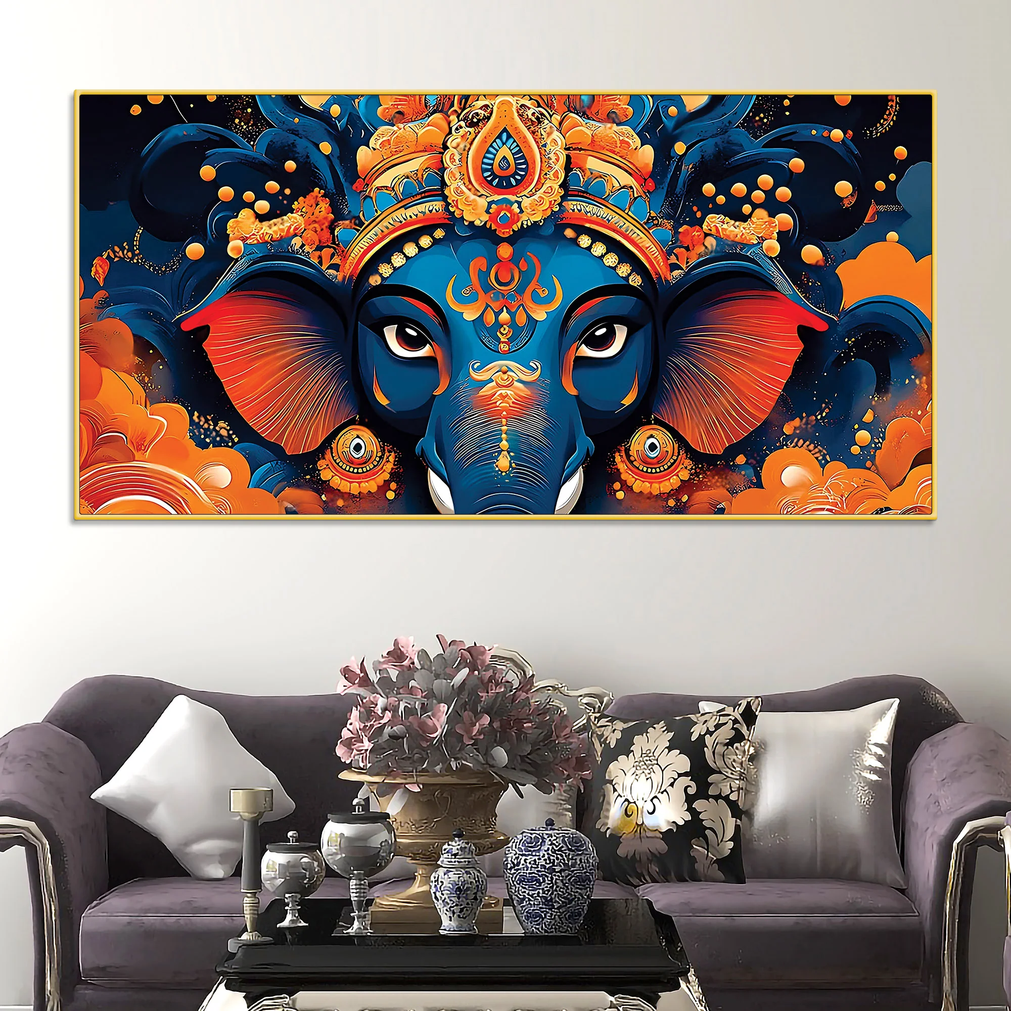 Lord Shri Ganesha Divine Face Abstract Canvas Wall Painting for Home & Office – Contemporary Spiritual Wall Art - Image 3