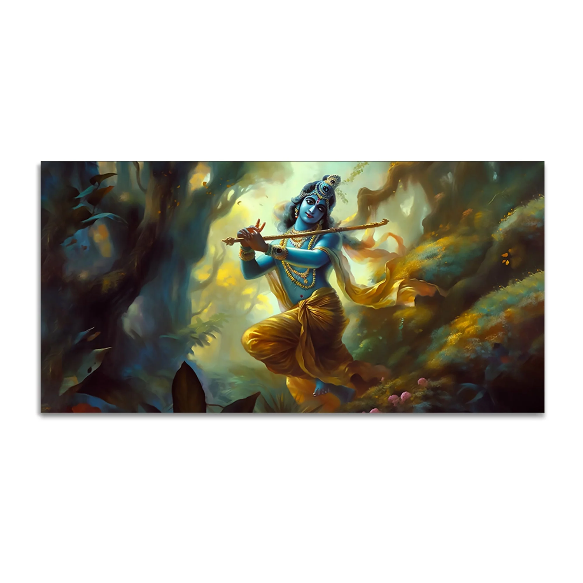 Lord Shri Krishna Playing with Flute Canvas Wall Painting - Image 4