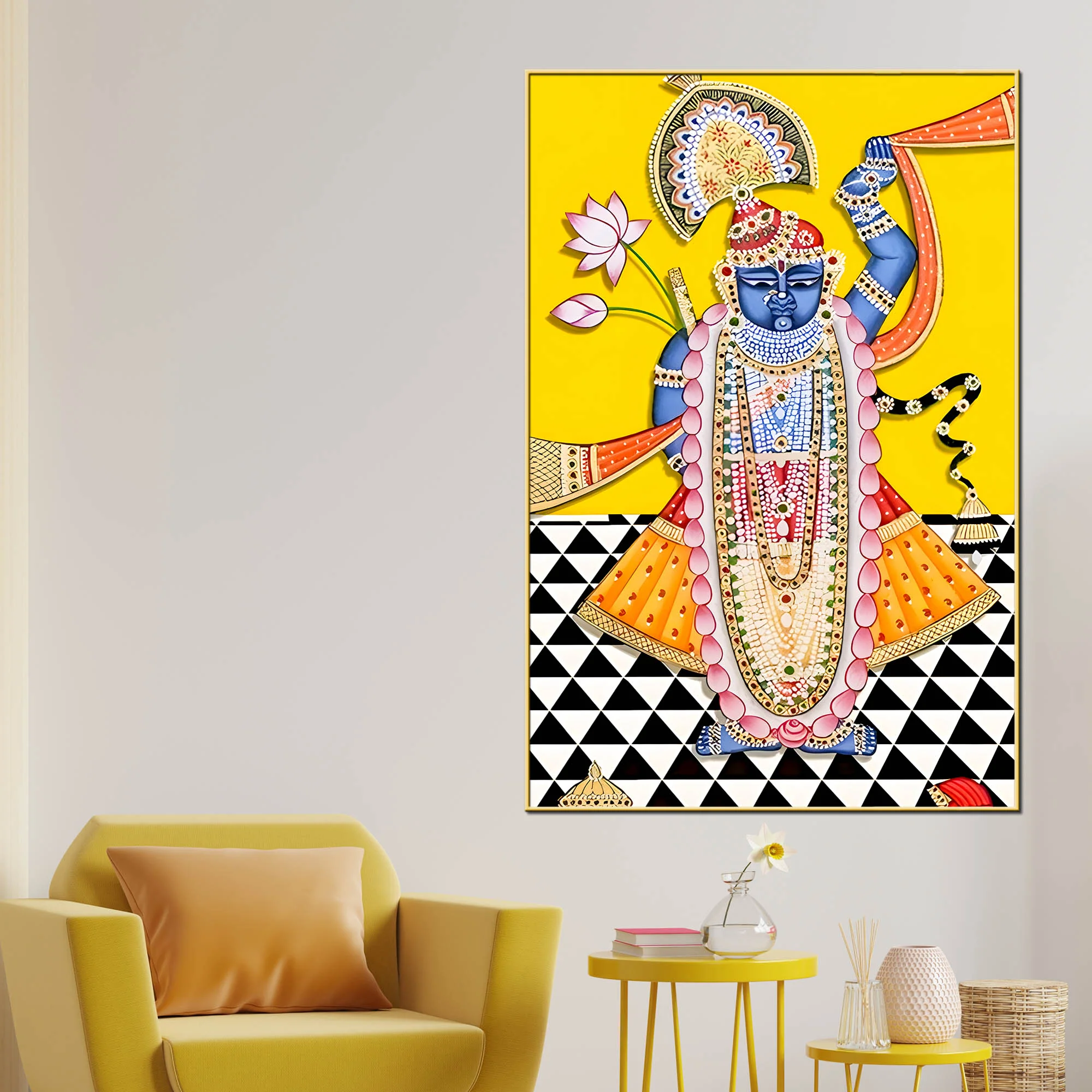 Lord Shri Krishna Shreenathji Traditional Pichwai Canvas Wall Painting