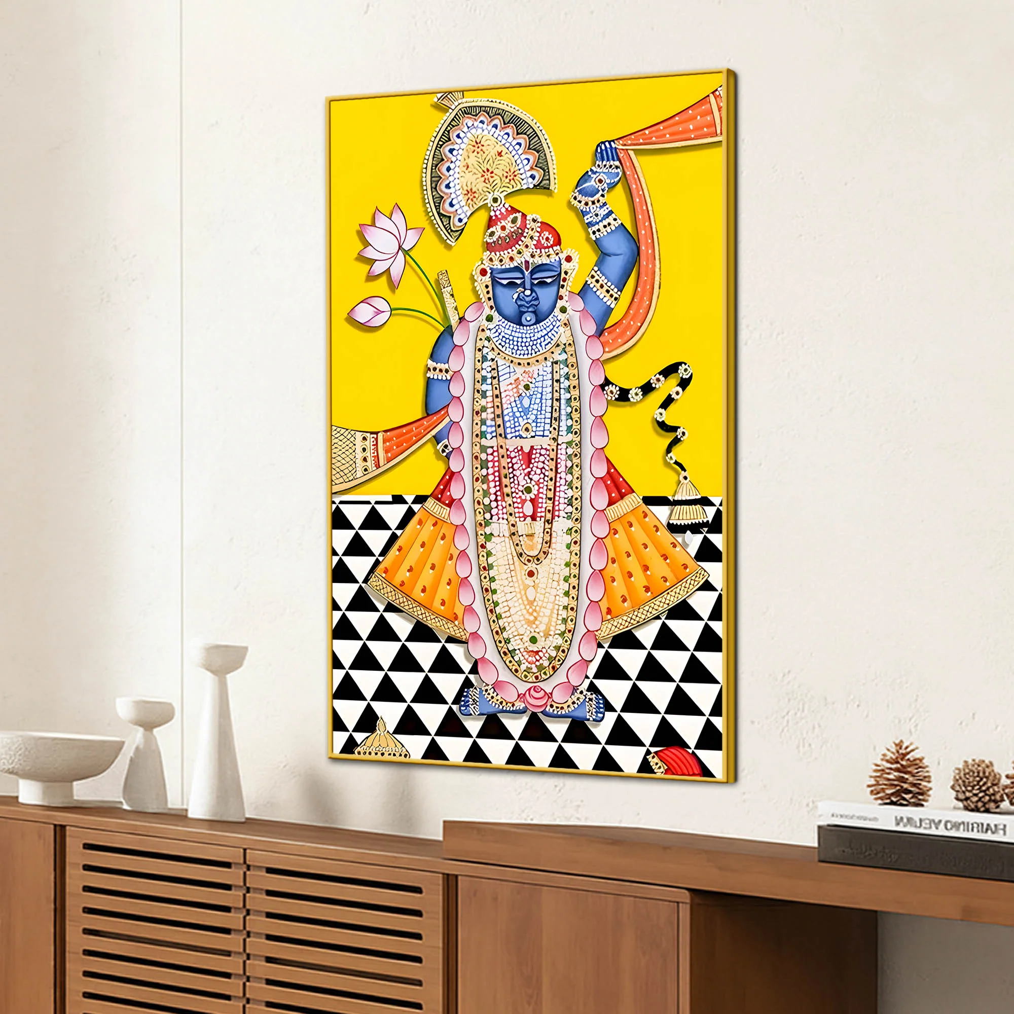 Lord Shri Krishna Shreenathji Traditional Pichwai Canvas Wall Painting - Image 3
