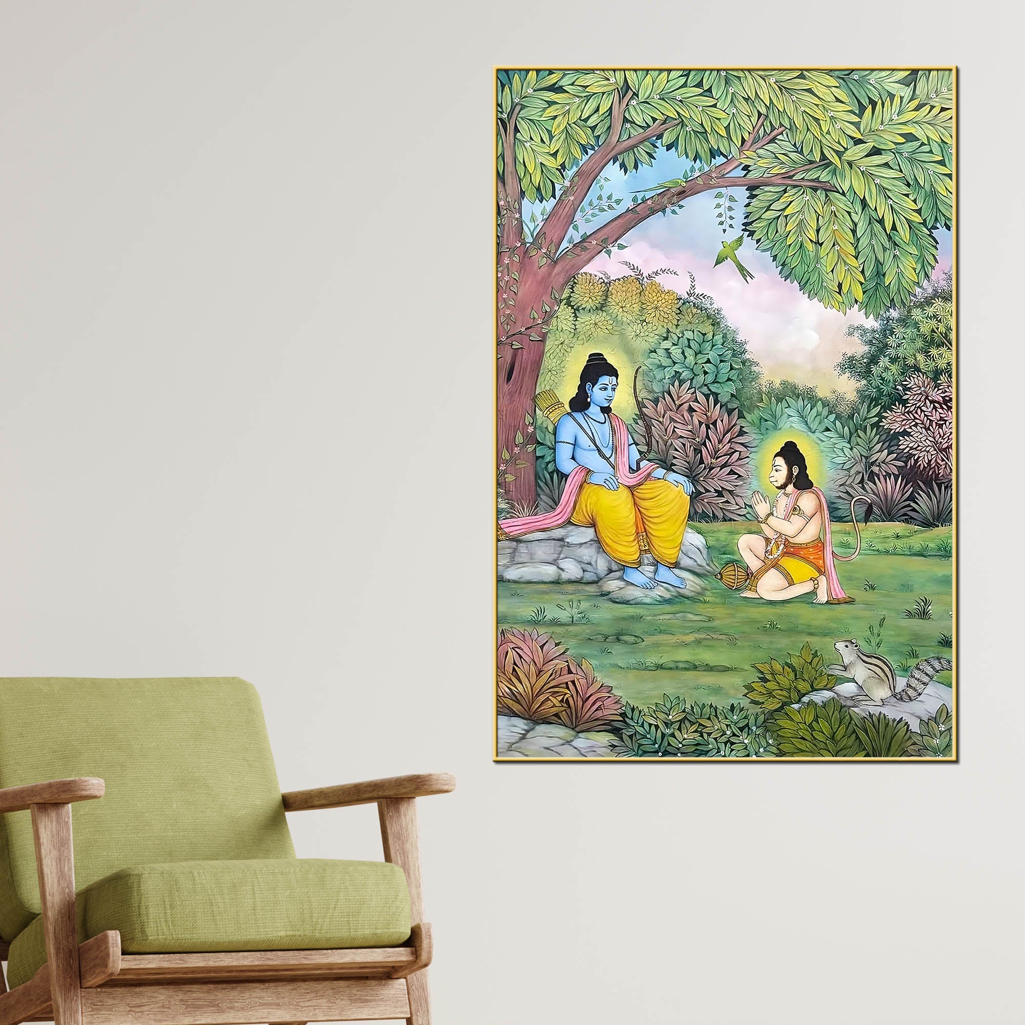 Lord Shri Ram Sitting Under Tree with Shri Hanuman Devotional Canvas Wall Painting