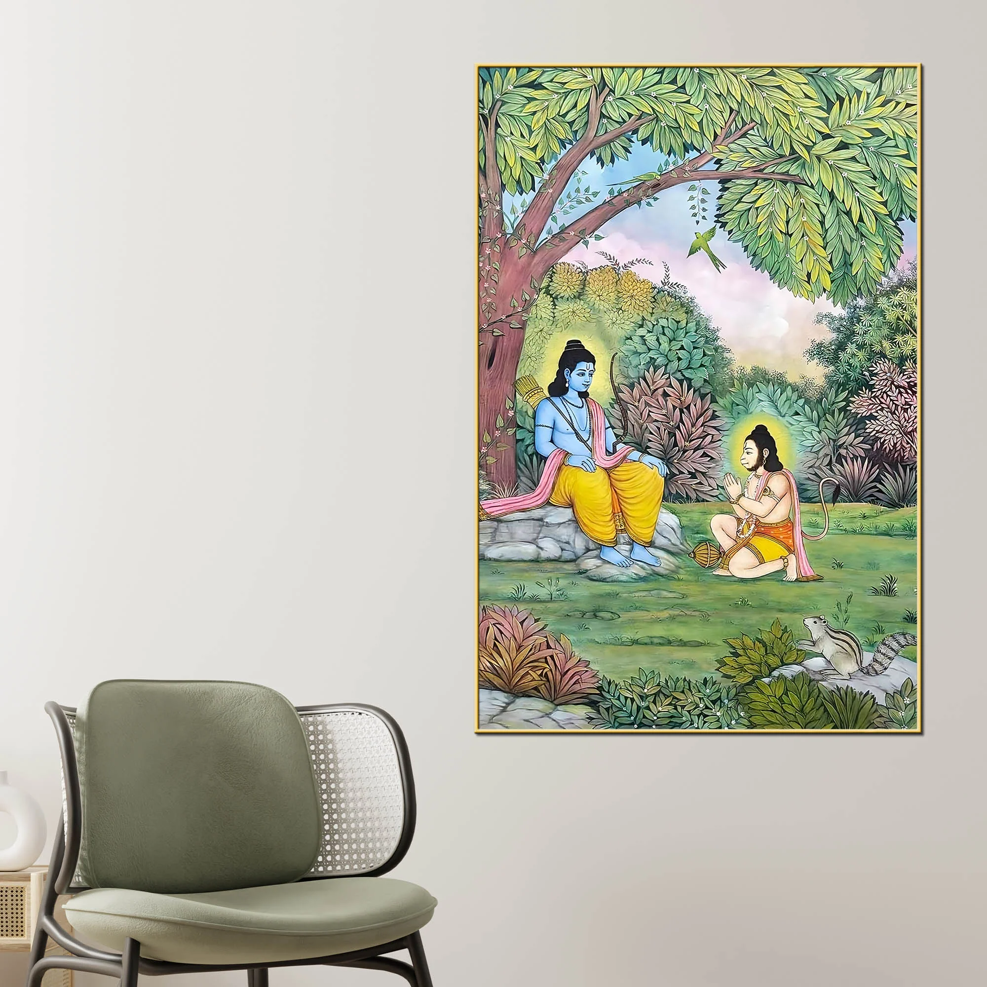 Lord Shri Ram Sitting Under Tree with Shri Hanuman Devotional Canvas Wall Painting - Image 2