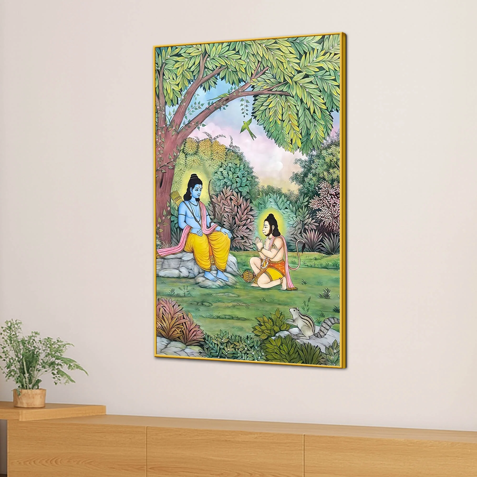Lord Shri Ram Sitting Under Tree with Shri Hanuman Devotional Canvas Wall Painting - Image 3