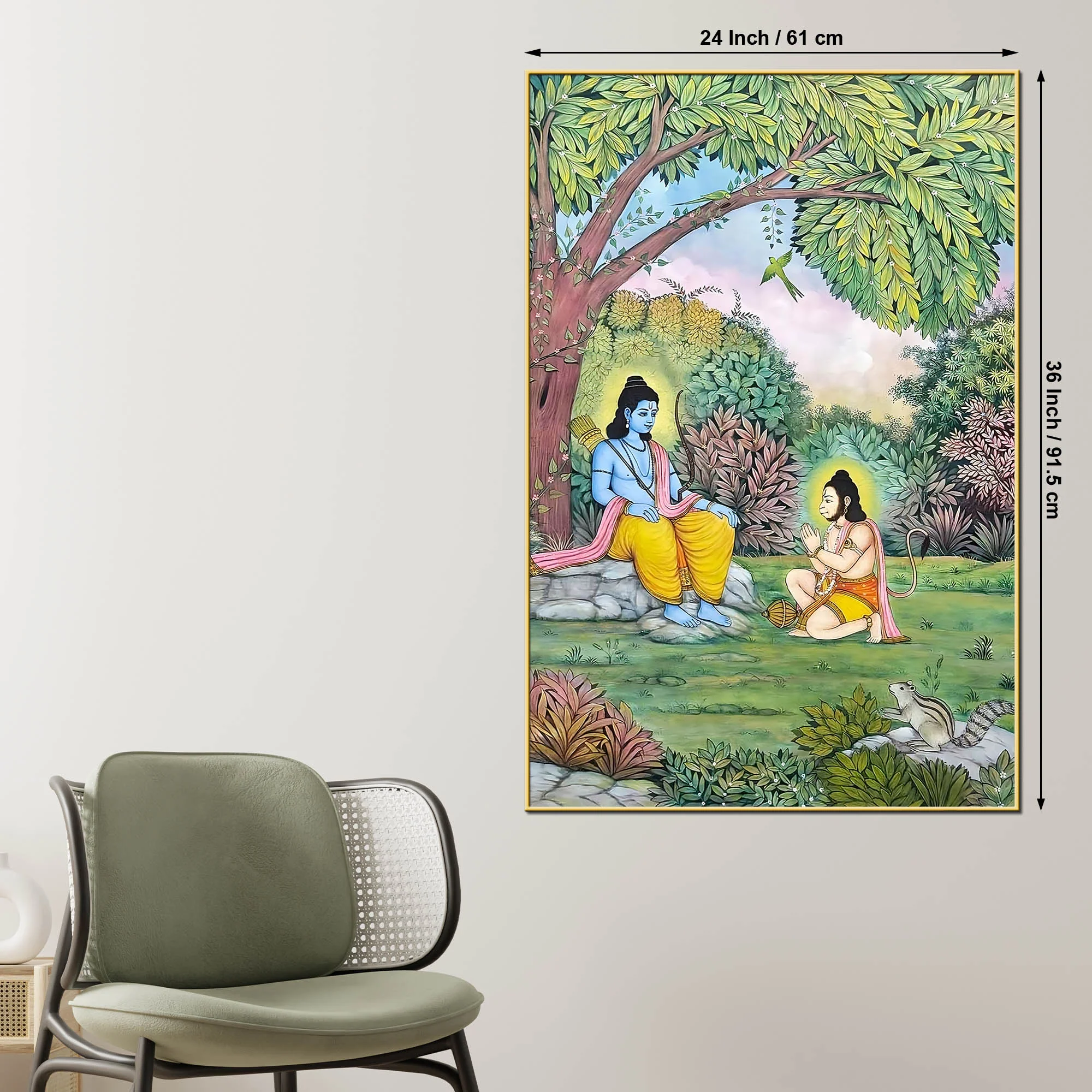 Lord Shri Ram Sitting Under Tree with Shri Hanuman Devotional Canvas Wall Painting - Image 5