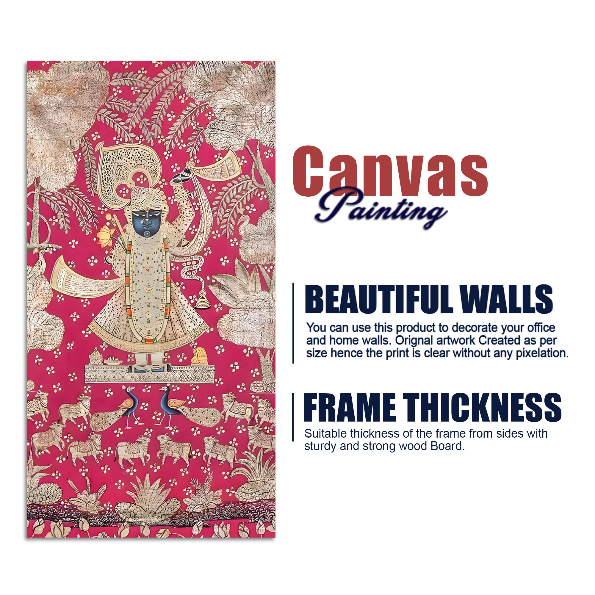 Lord Shrinathji Canvas Wall Art Painting | Traditional Pichwai Wall Decor for Home - Image 7