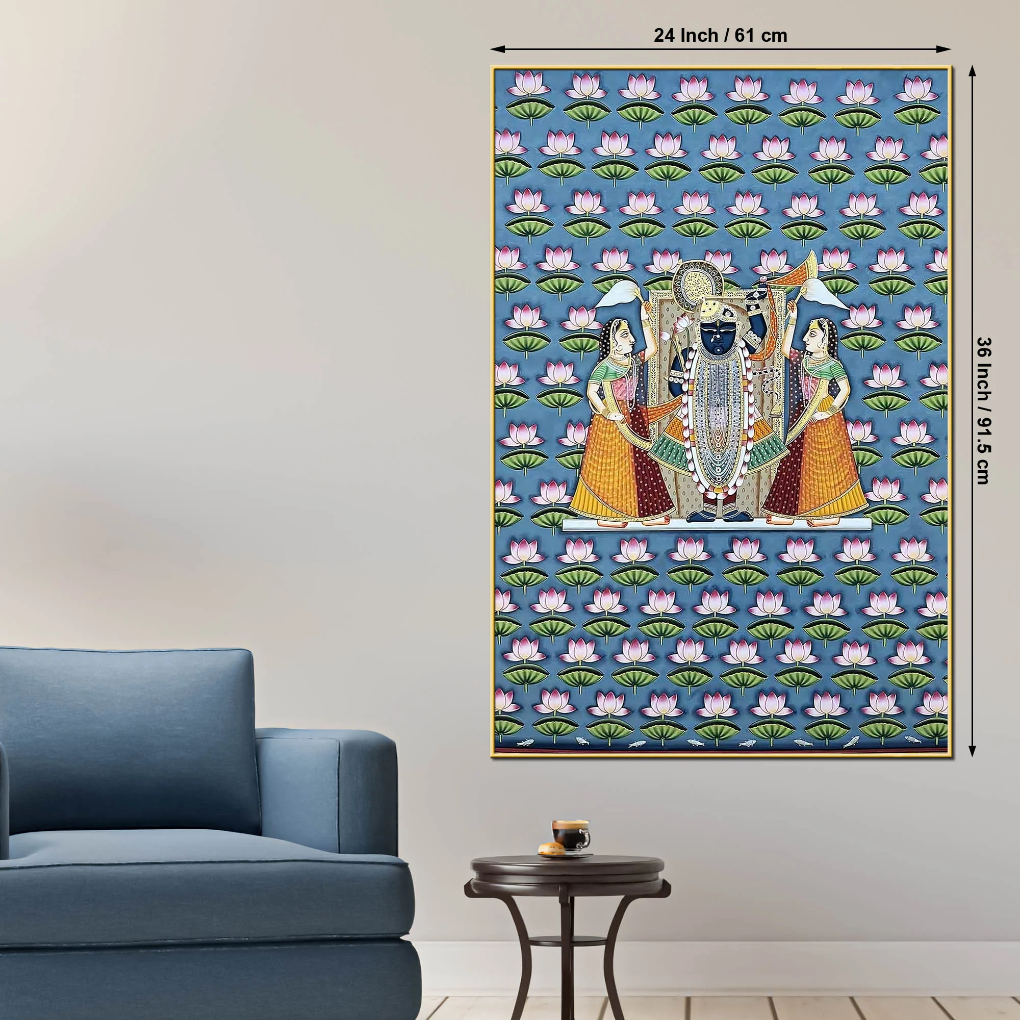 Lord Shrinathji Nathdwara Style Lotus Pattern Pichwai Canvas Wall Painting - Image 5