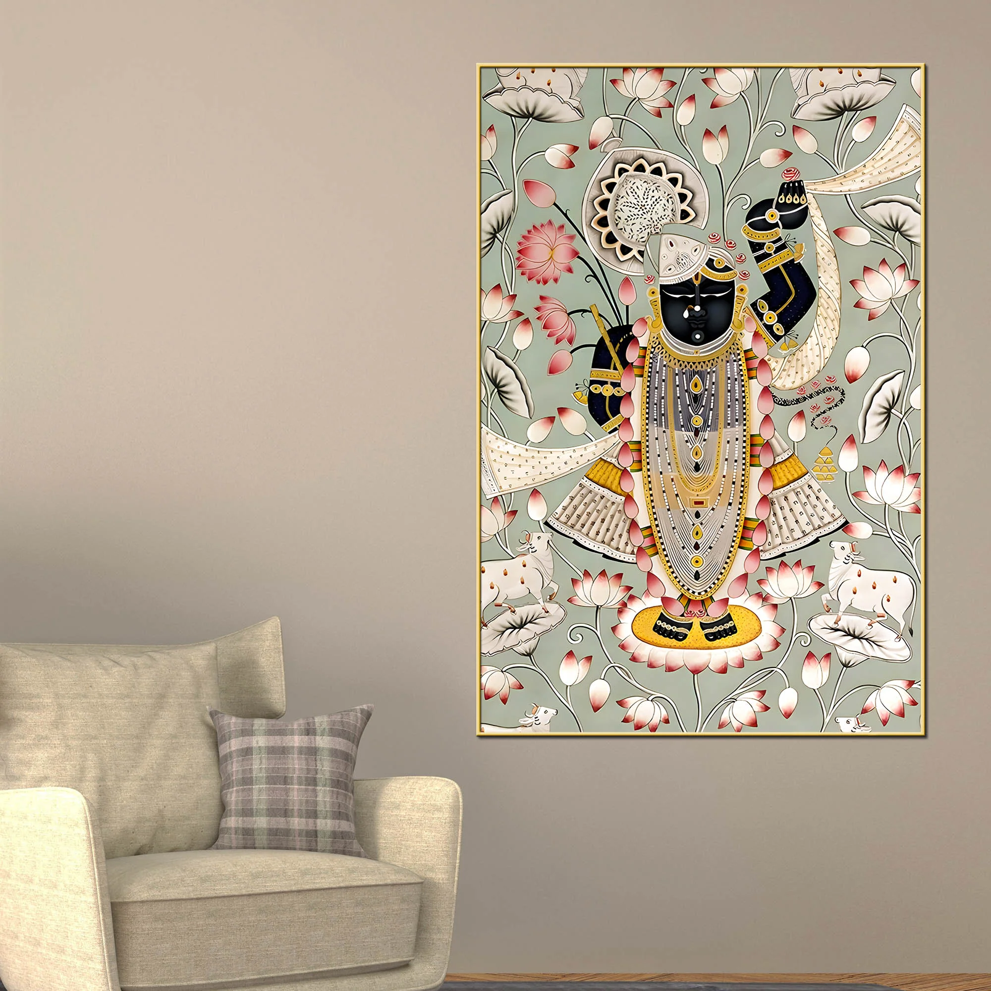 Lord Shrinathji Pichwai Style Canvas Wall Painting - Image 2