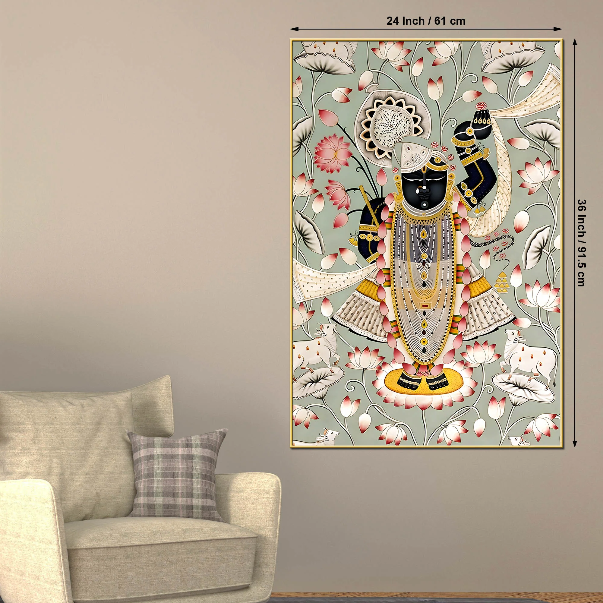 Lord Shrinathji Pichwai Style Canvas Wall Painting - Image 5
