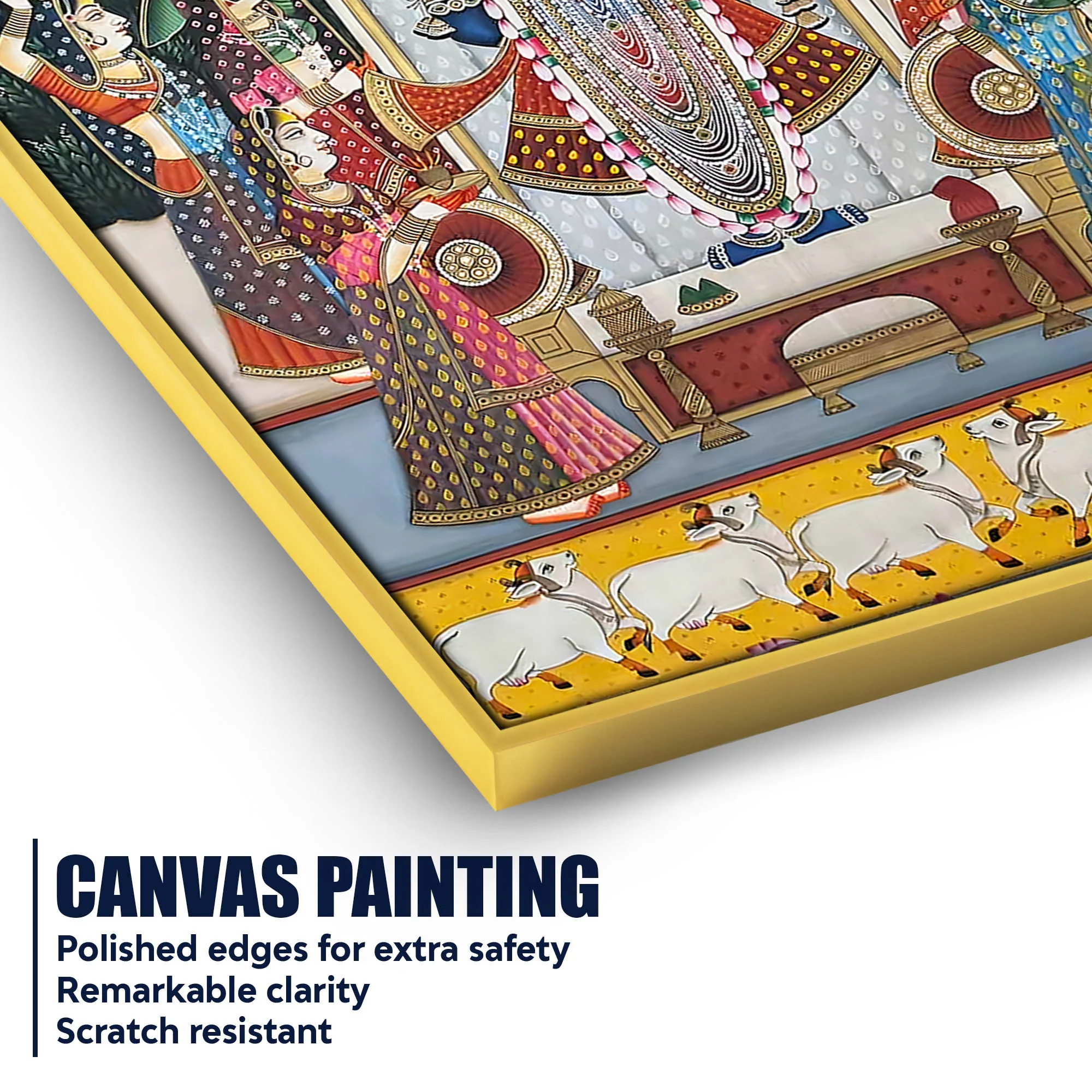 Lord Shrinathji Pushtimarg Krishna Temple Scene Pichwai Style Canvas Wall Painting - Image 4