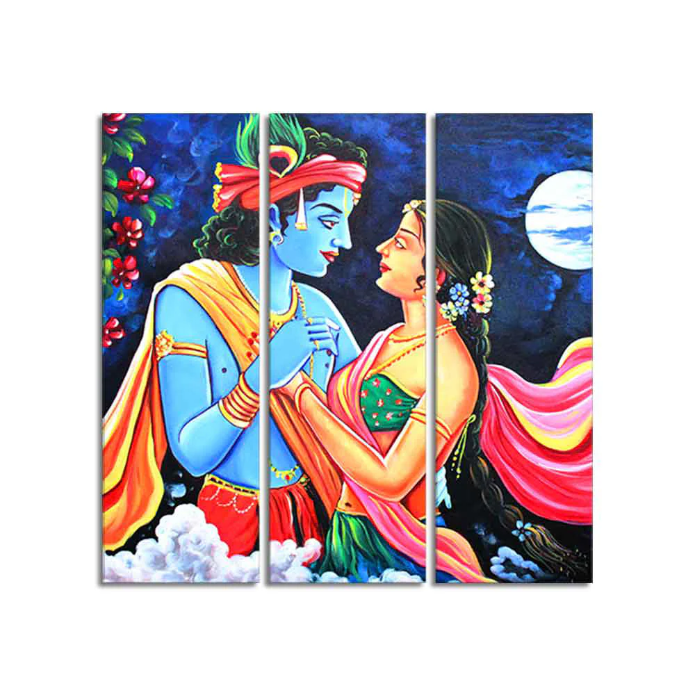Love of Lord Radha Krishna Canvas Wall Painting Set of 3 Panel - Image 4