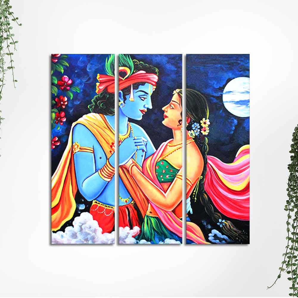 Love of Lord Radha Krishna Canvas Wall Painting Set of 3 Panel - Image 5