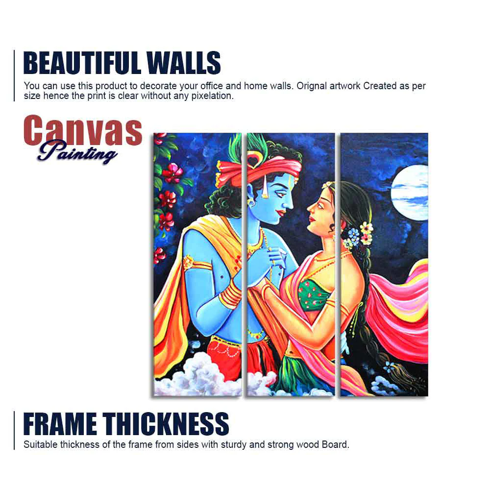 Love of Lord Radha Krishna Canvas Wall Painting Set of 3 Panel - Image 6