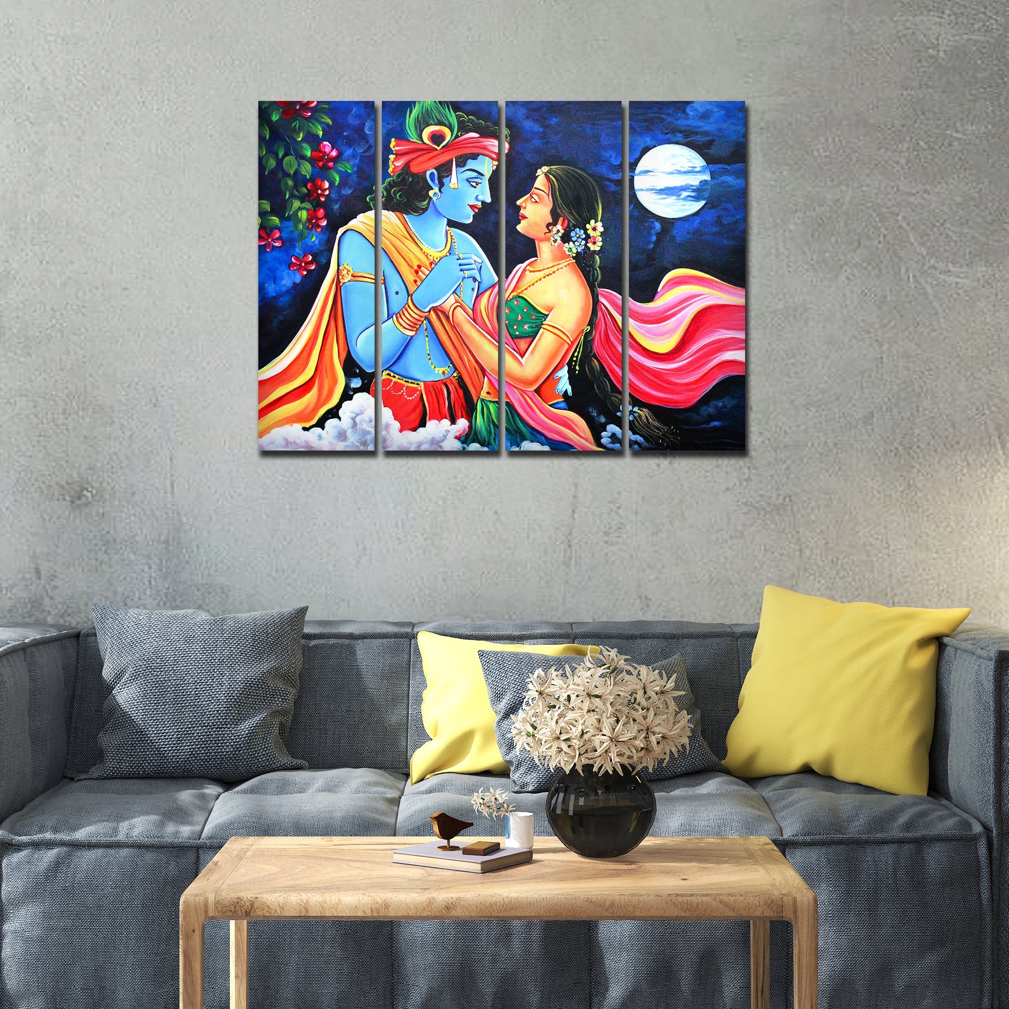 Love of Lord Radha Krishna Canvas Wall Painting Set of 4 Panel - Image 2
