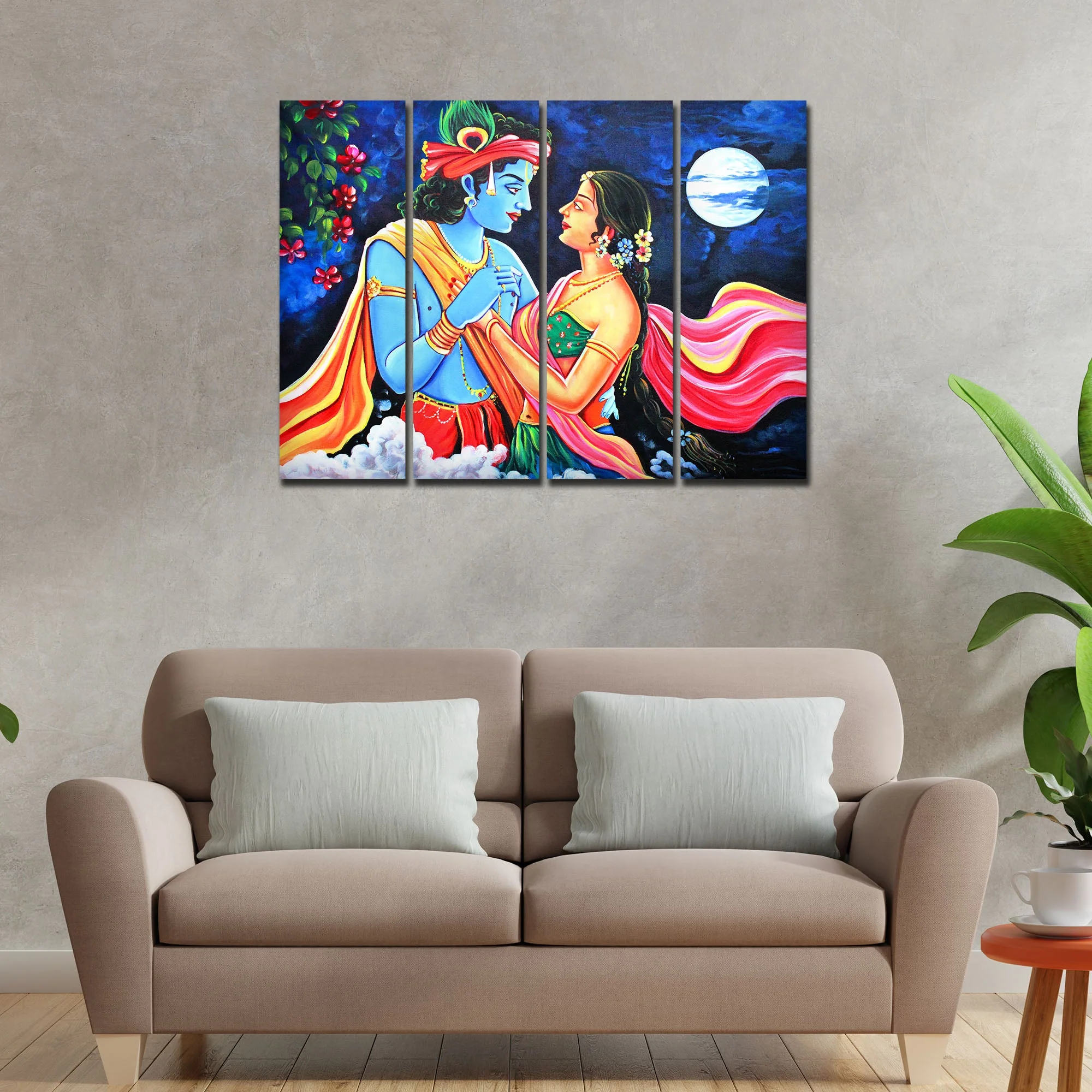 Love of Lord Radha Krishna Canvas Wall Painting Set of 4 Panel - Image 3