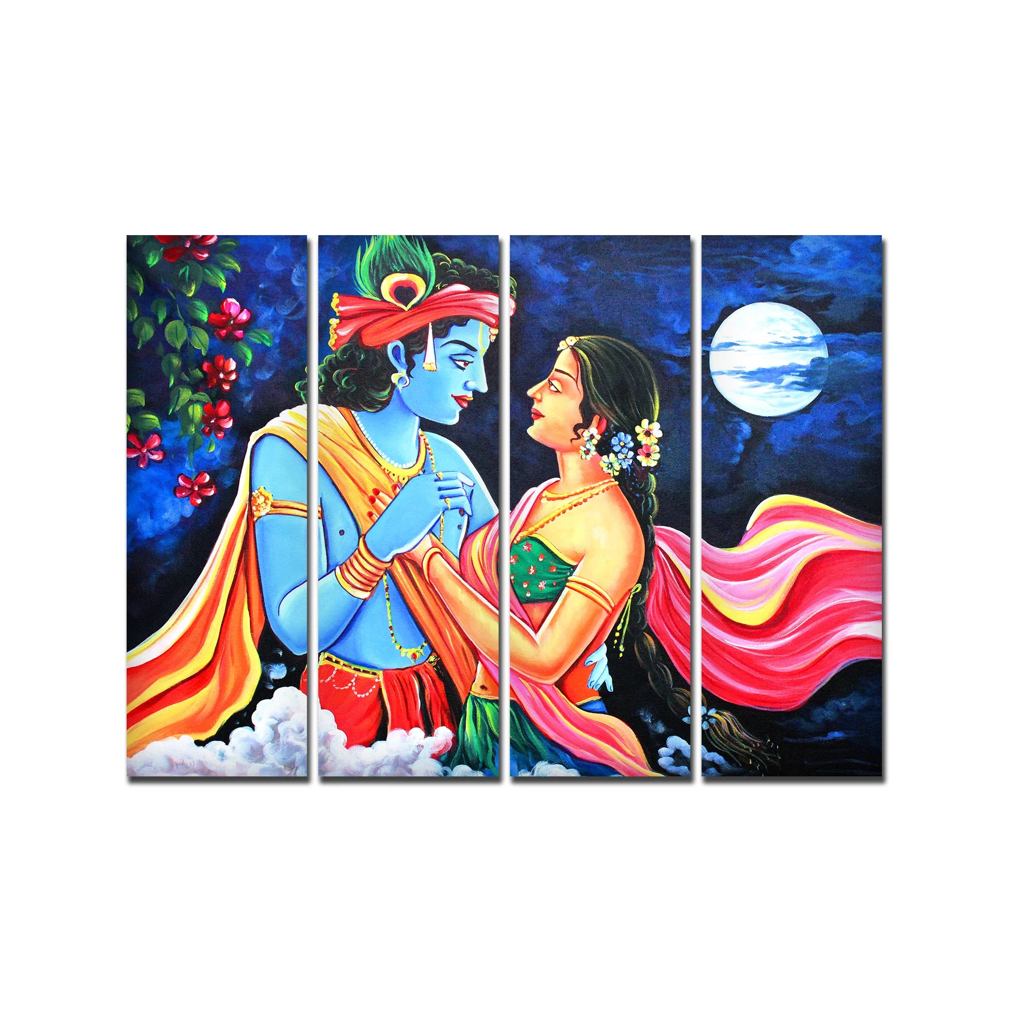Love of Lord Radha Krishna Canvas Wall Painting Set of 4 Panel - Image 4