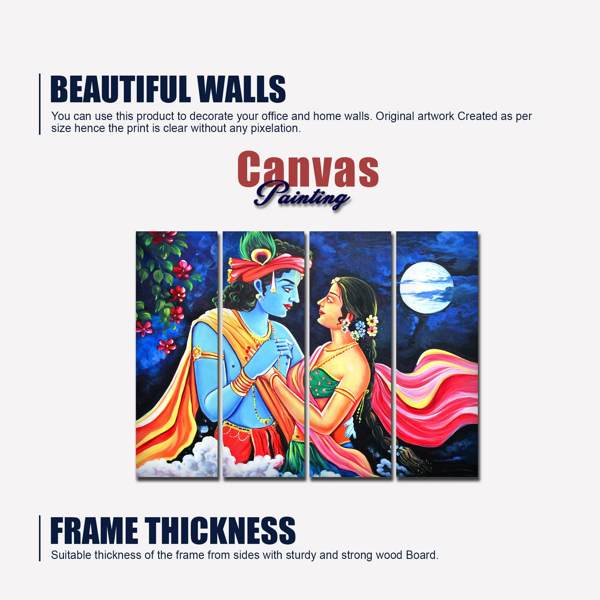 Love of Lord Radha Krishna Canvas Wall Painting Set of 4 Panel - Image 5