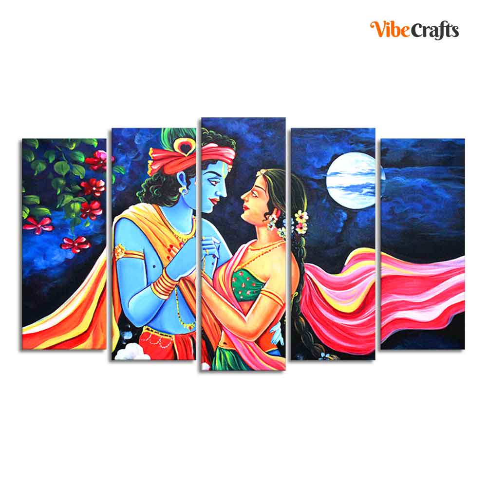 Love of Lord Radha Krishna Canvas Wall Painting Set of Five - Image 4