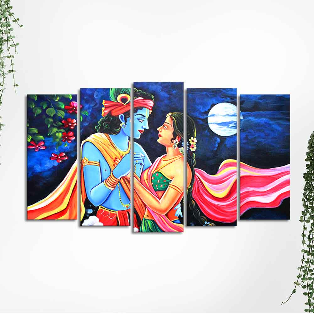 Love of Lord Radha Krishna Canvas Wall Painting Set of Five - Image 5
