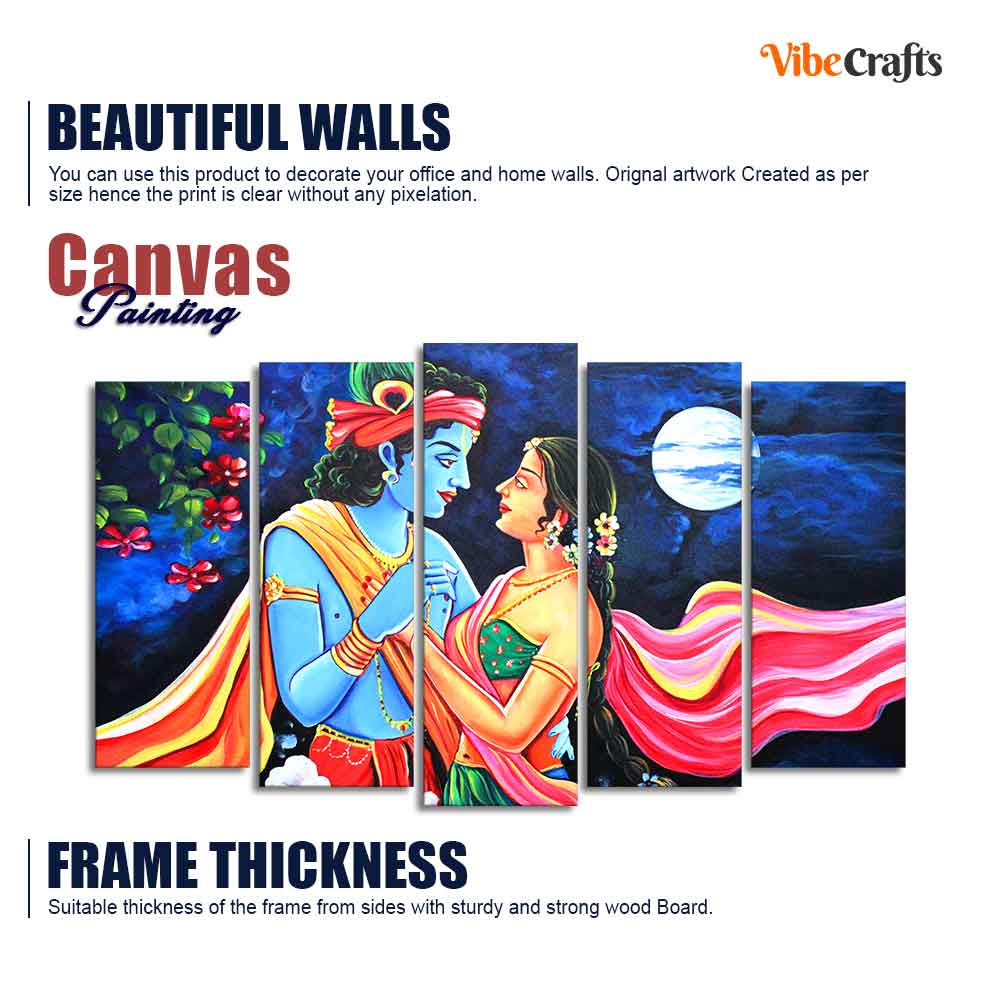 Love of Lord Radha Krishna Canvas Wall Painting Set of Five - Image 6