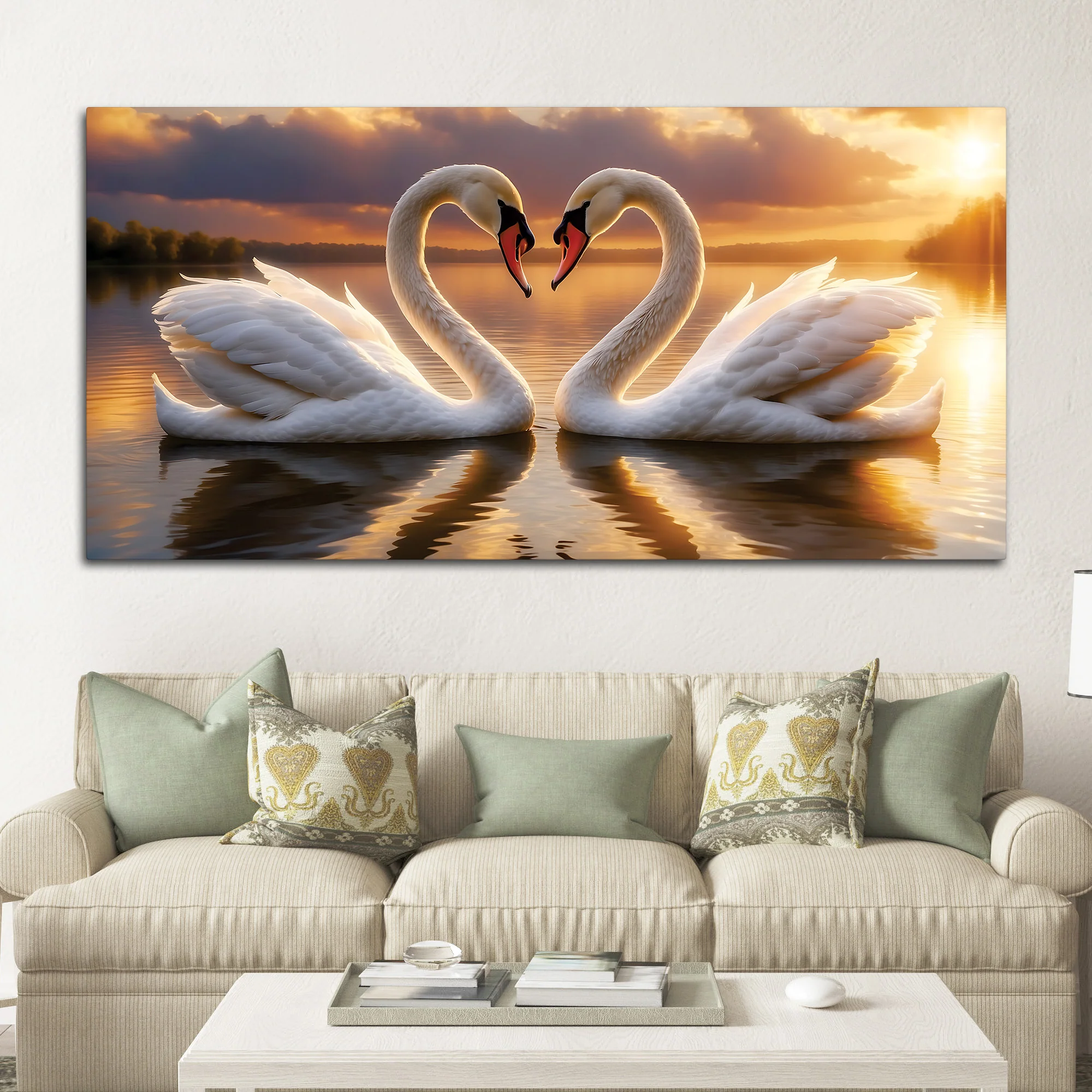 Love Swan Pair Canvas Painting for Bedroom & Living Room Wall - Image 3