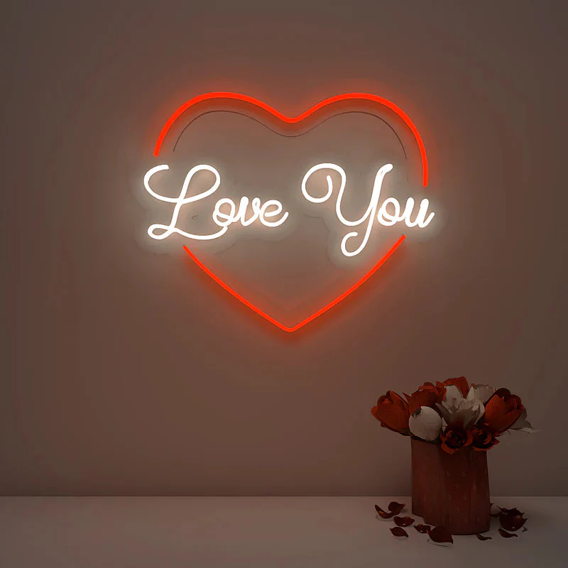 Love You Text in Heart Design Neon LED Light