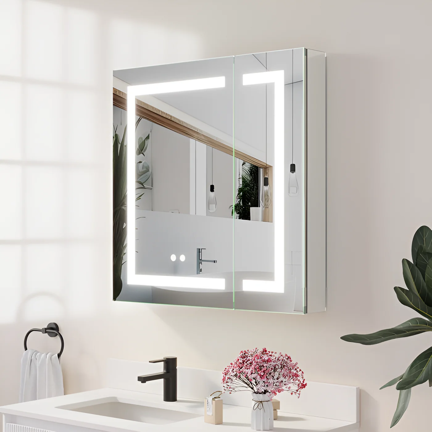 LumeView Dual Door Smart Touch Vanity with Storage Cabinet Mirror - Image 2