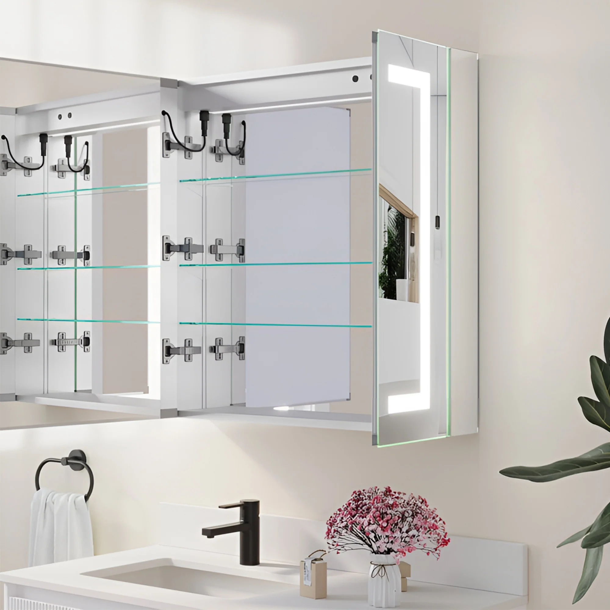 LumeView Dual Door Smart Touch Vanity with Storage Cabinet Mirror - Image 3
