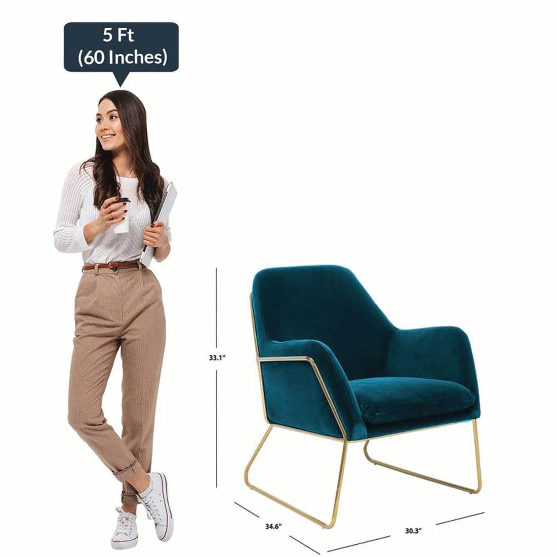 Lush Seagreen Glamorous Style Velvet Lounge Chair - Image 7