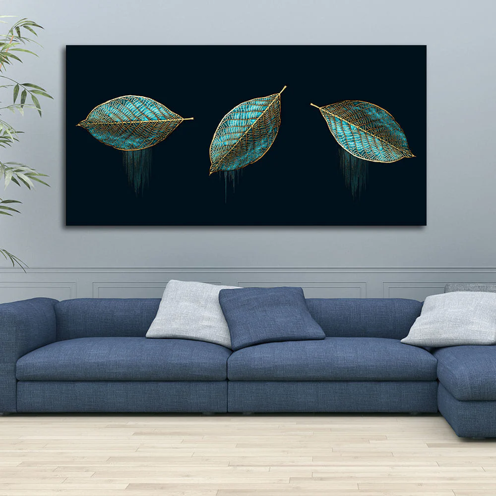 Luxurious Abstract Art of Modern Green Leaves Premium Wall Painting - Image 2