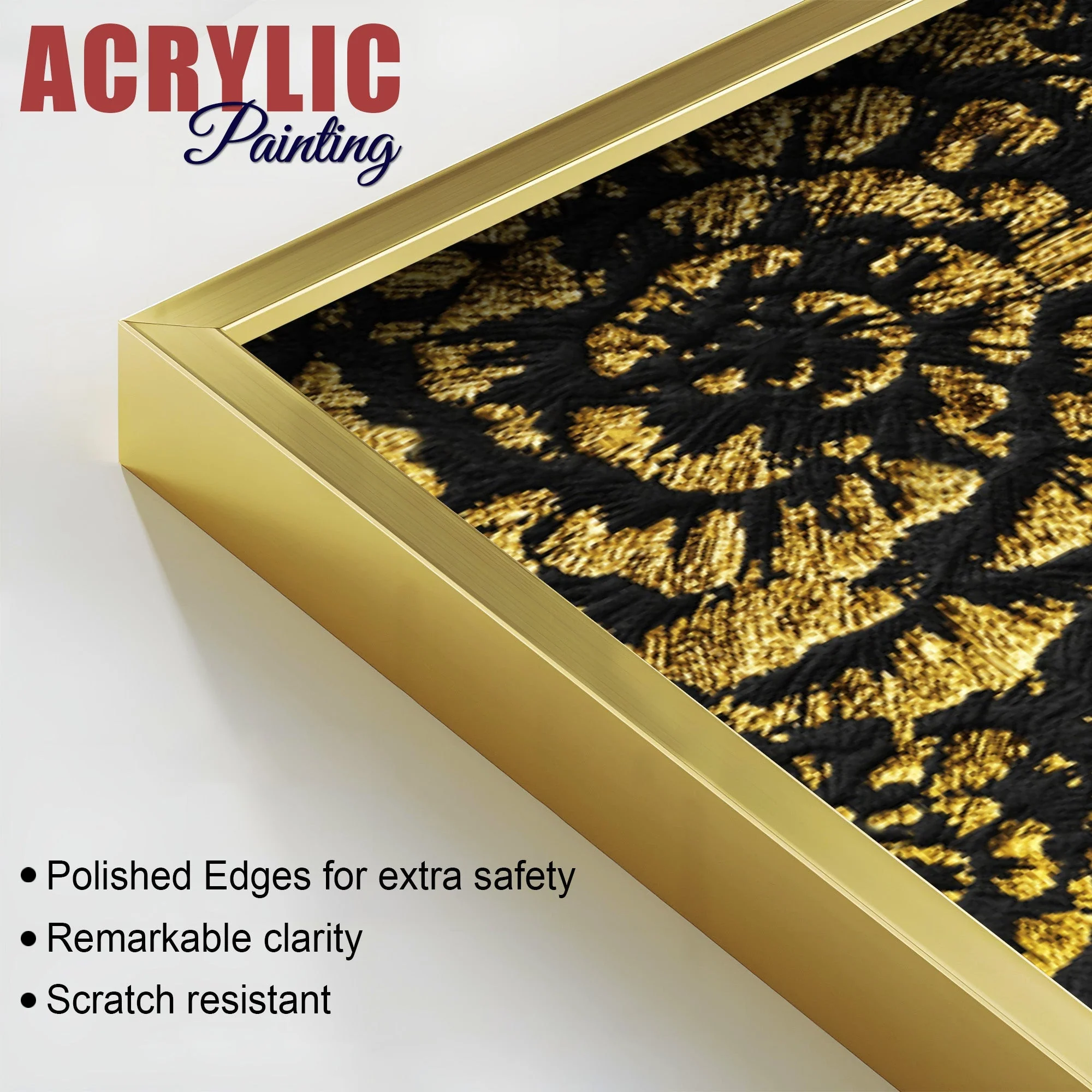 Luxurious Abstract Golden Textural Art Acrylic Floating Wall Painting Set Of 2 - Image 4